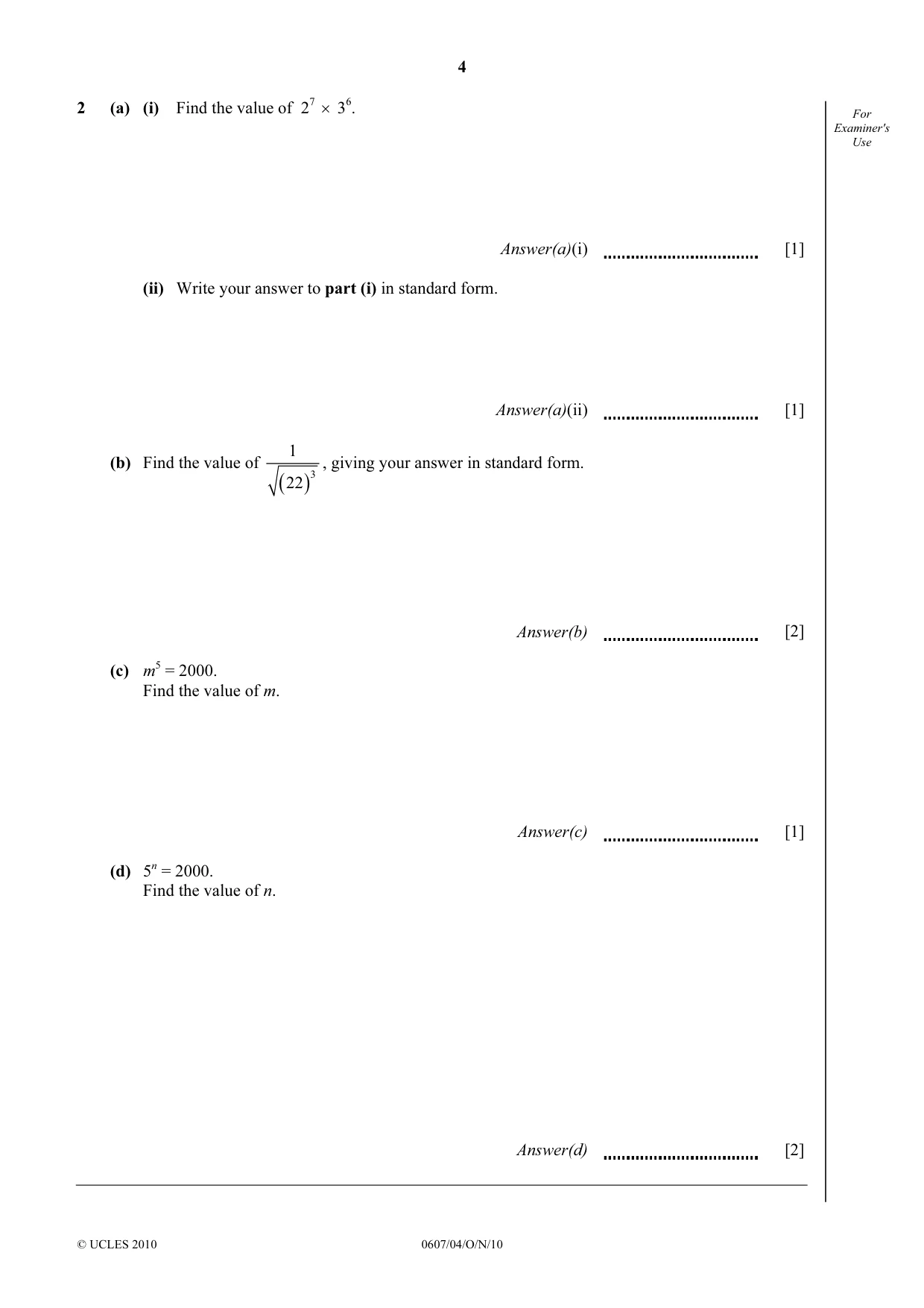 Cambridge IGCSE Mathematics - International 0607 2010 Oct/Nov Paper 4 · Variant 1 question paper, page 4 of 20