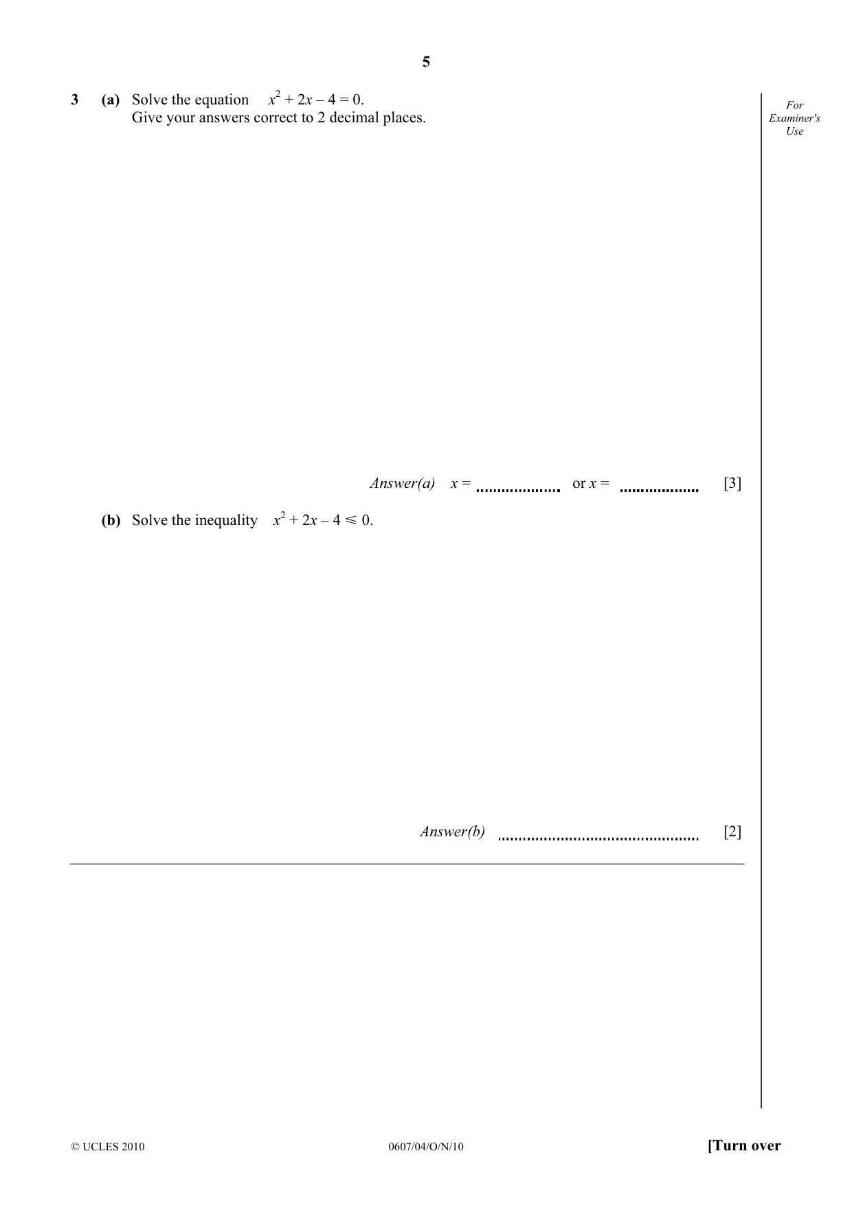 Cambridge IGCSE Mathematics - International 0607 2010 Oct/Nov Paper 4 · Variant 1 question paper, page 5 of 20
