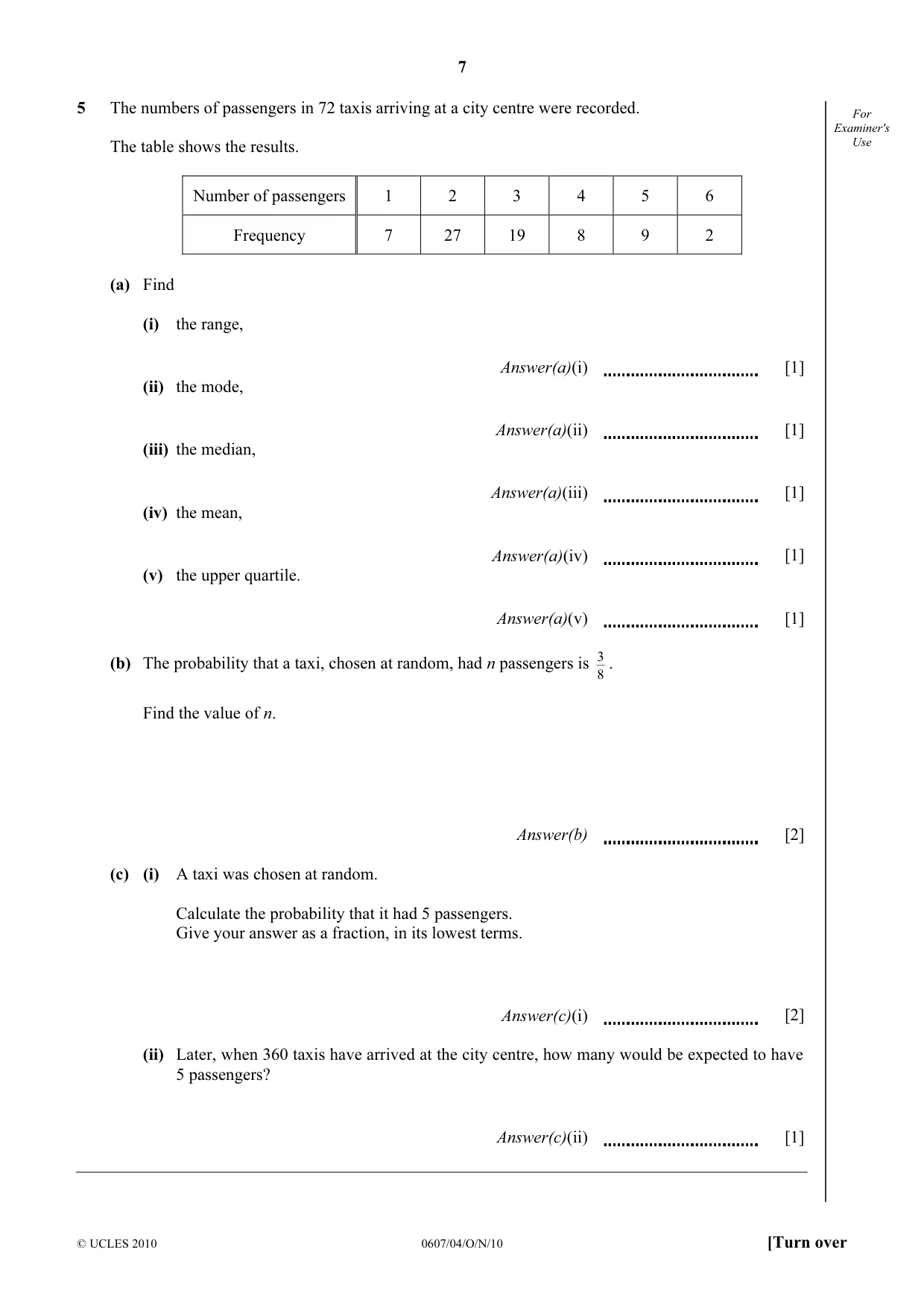 Cambridge IGCSE Mathematics - International 0607 2010 Oct/Nov Paper 4 · Variant 1 question paper, page 7 of 20