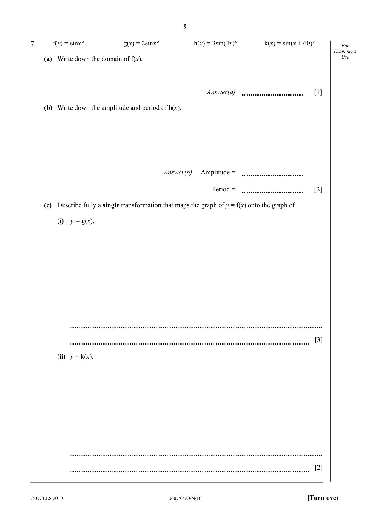 Cambridge IGCSE Mathematics - International 0607 2010 Oct/Nov Paper 4 · Variant 1 question paper, page 9 of 20