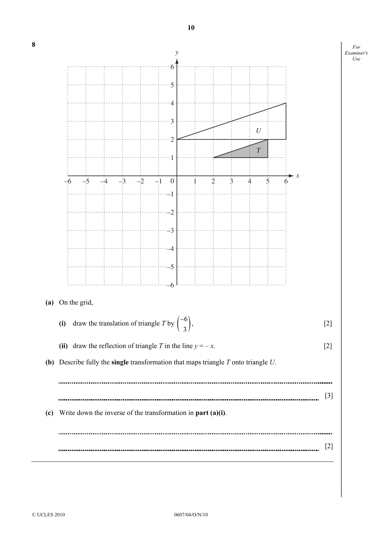 Cambridge IGCSE Mathematics - International 0607 2010 Oct/Nov Paper 4 · Variant 1 question paper, page 10 of 20