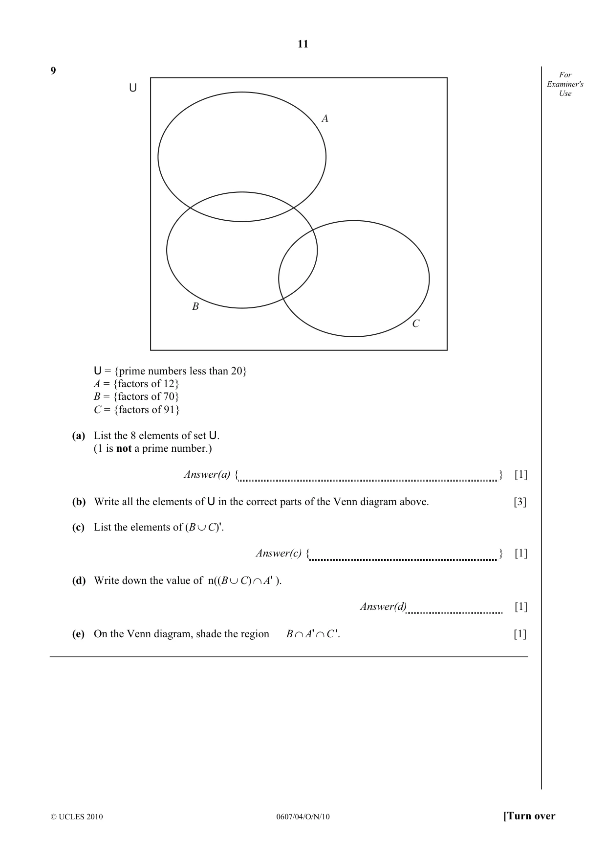 Cambridge IGCSE Mathematics - International 0607 2010 Oct/Nov Paper 4 · Variant 1 question paper, page 11 of 20