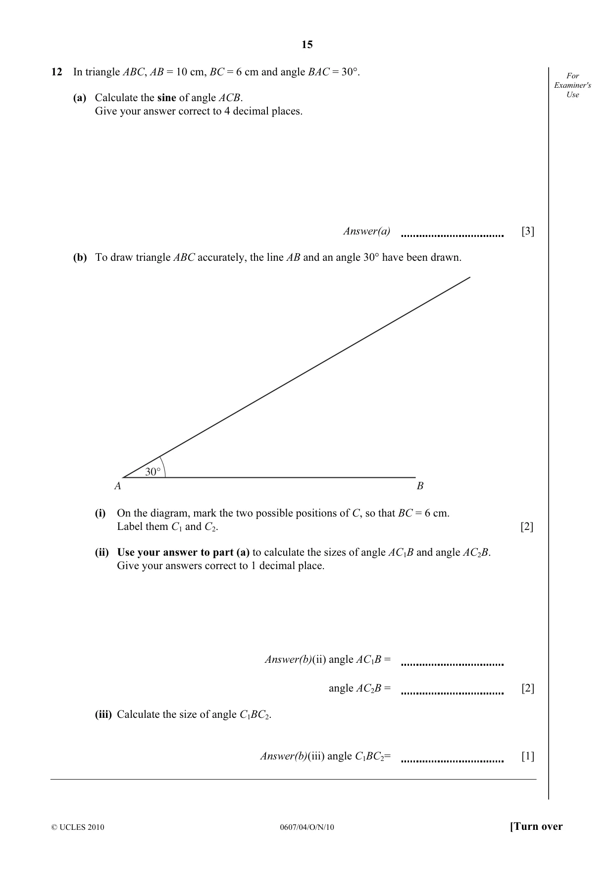 Cambridge IGCSE Mathematics - International 0607 2010 Oct/Nov Paper 4 · Variant 1 question paper, page 15 of 20