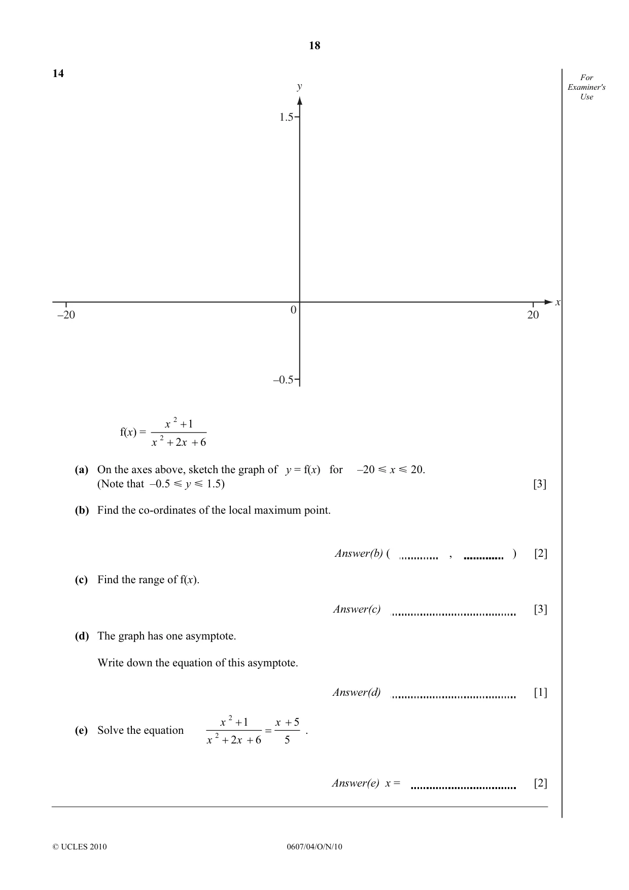 Cambridge IGCSE Mathematics - International 0607 2010 Oct/Nov Paper 4 · Variant 1 question paper, page 18 of 20
