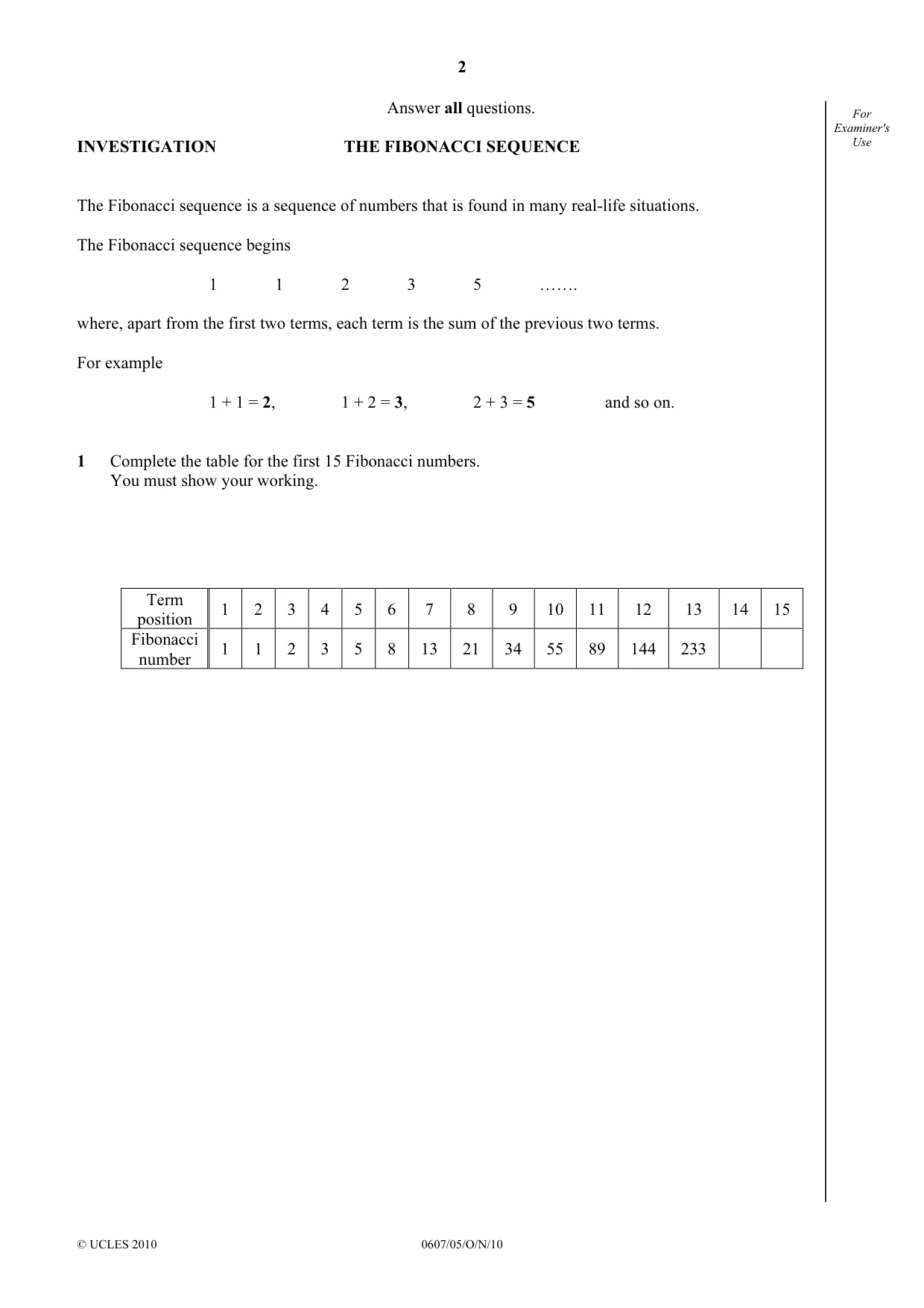 Cambridge IGCSE Mathematics - International 0607 2010 Oct/Nov Paper 5 · Variant 1 question paper, page 2 of 8
