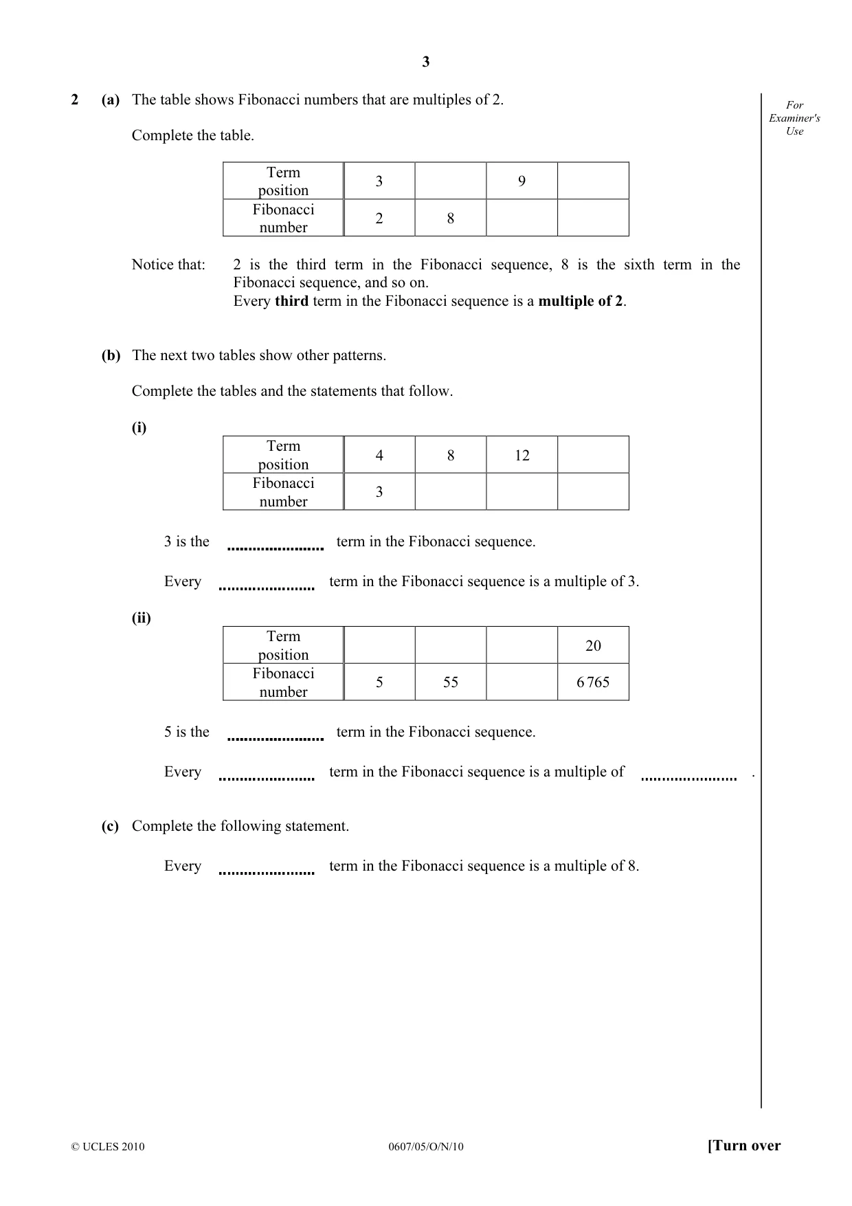 Cambridge IGCSE Mathematics - International 0607 2010 Oct/Nov Paper 5 · Variant 1 question paper, page 3 of 8