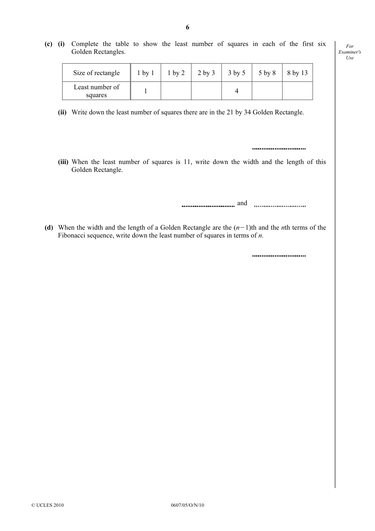 Cambridge IGCSE Mathematics - International 0607 2010 Oct/Nov Paper 5 · Variant 1 question paper, page 6 of 8