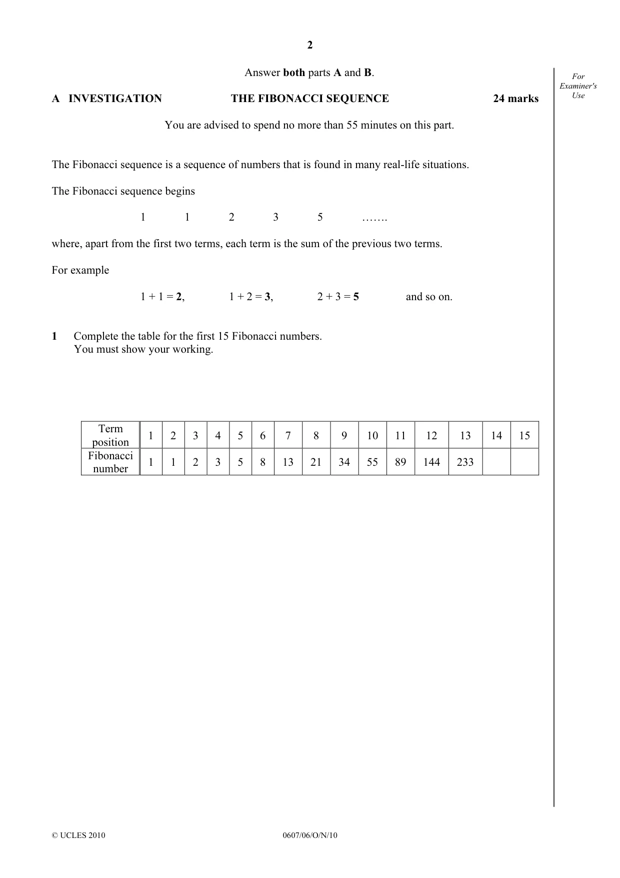 Cambridge IGCSE Mathematics - International 0607 2010 Oct/Nov Paper 6 · Variant 1 question paper, page 2 of 12