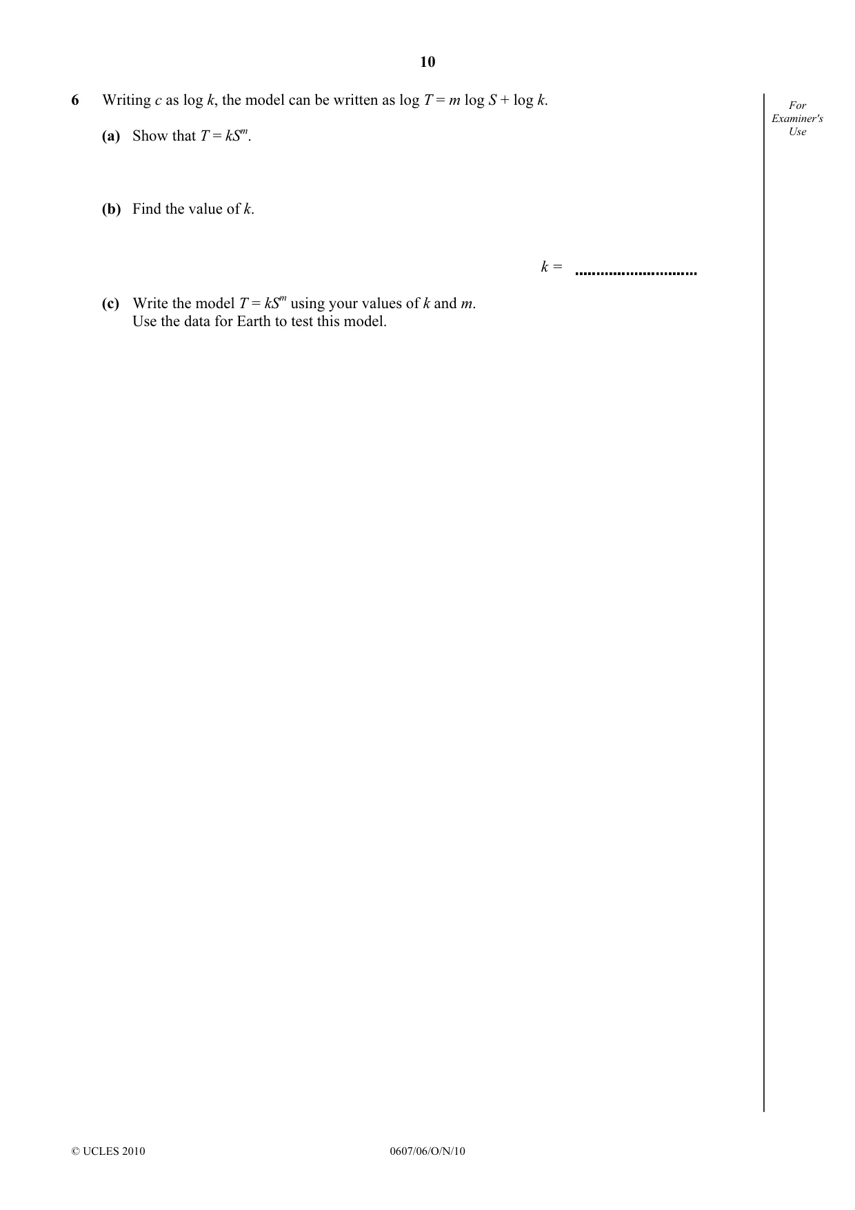 Cambridge IGCSE Mathematics - International 0607 2010 Oct/Nov Paper 6 · Variant 1 question paper, page 10 of 12