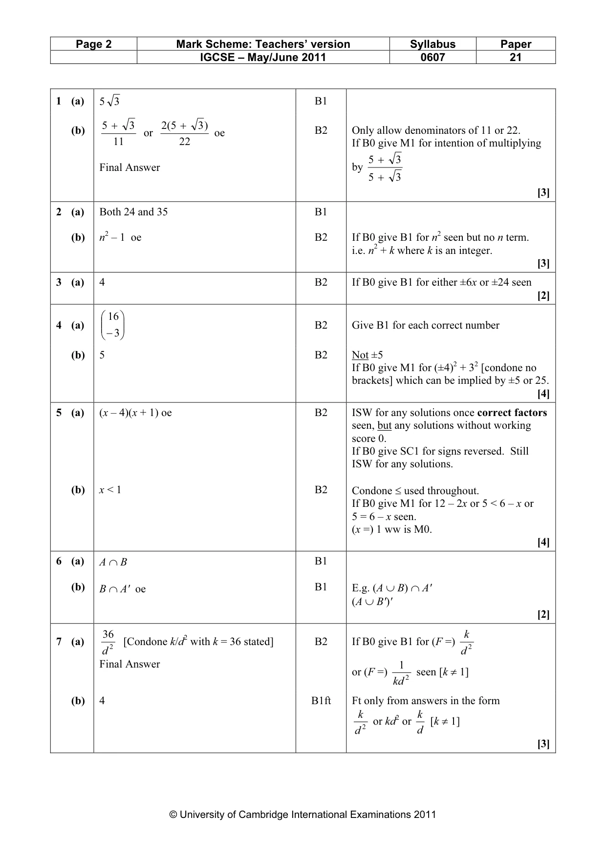 Mark scheme, page 2 of 3