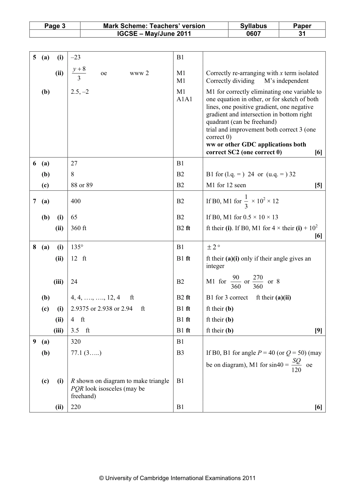 Mark scheme, page 3 of 5