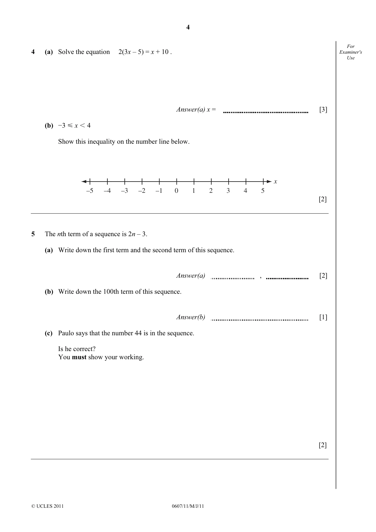 Cambridge IGCSE Mathematics - International 0607 2011 May/June Paper 1 · Variant 1 question paper, page 4 of 8