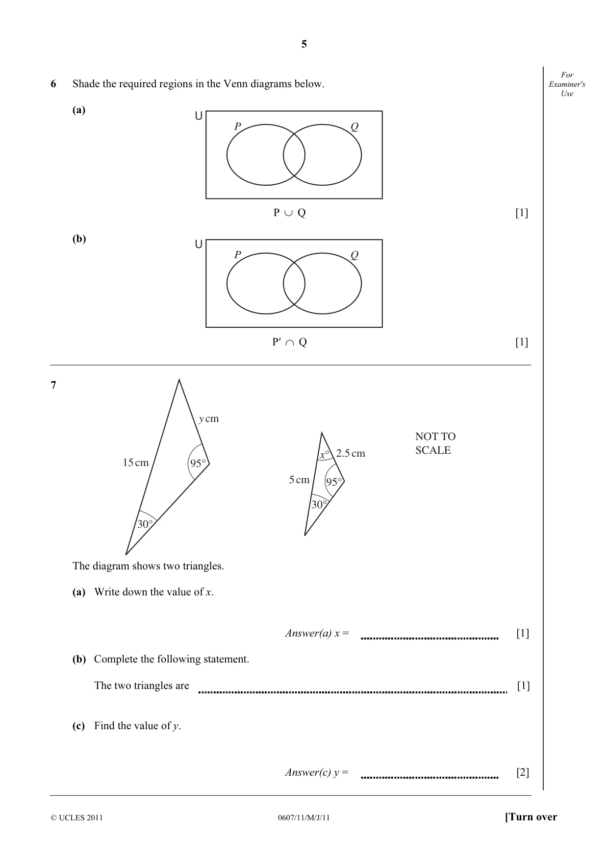 Cambridge IGCSE Mathematics - International 0607 2011 May/June Paper 1 · Variant 1 question paper, page 5 of 8