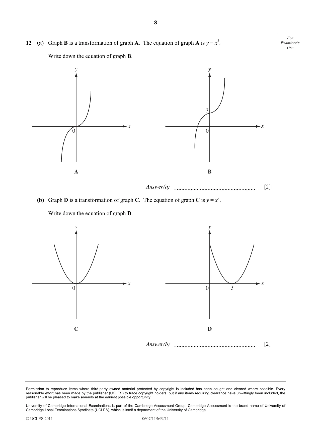 Cambridge IGCSE Mathematics - International 0607 2011 May/June Paper 1 · Variant 1 question paper, page 8 of 8