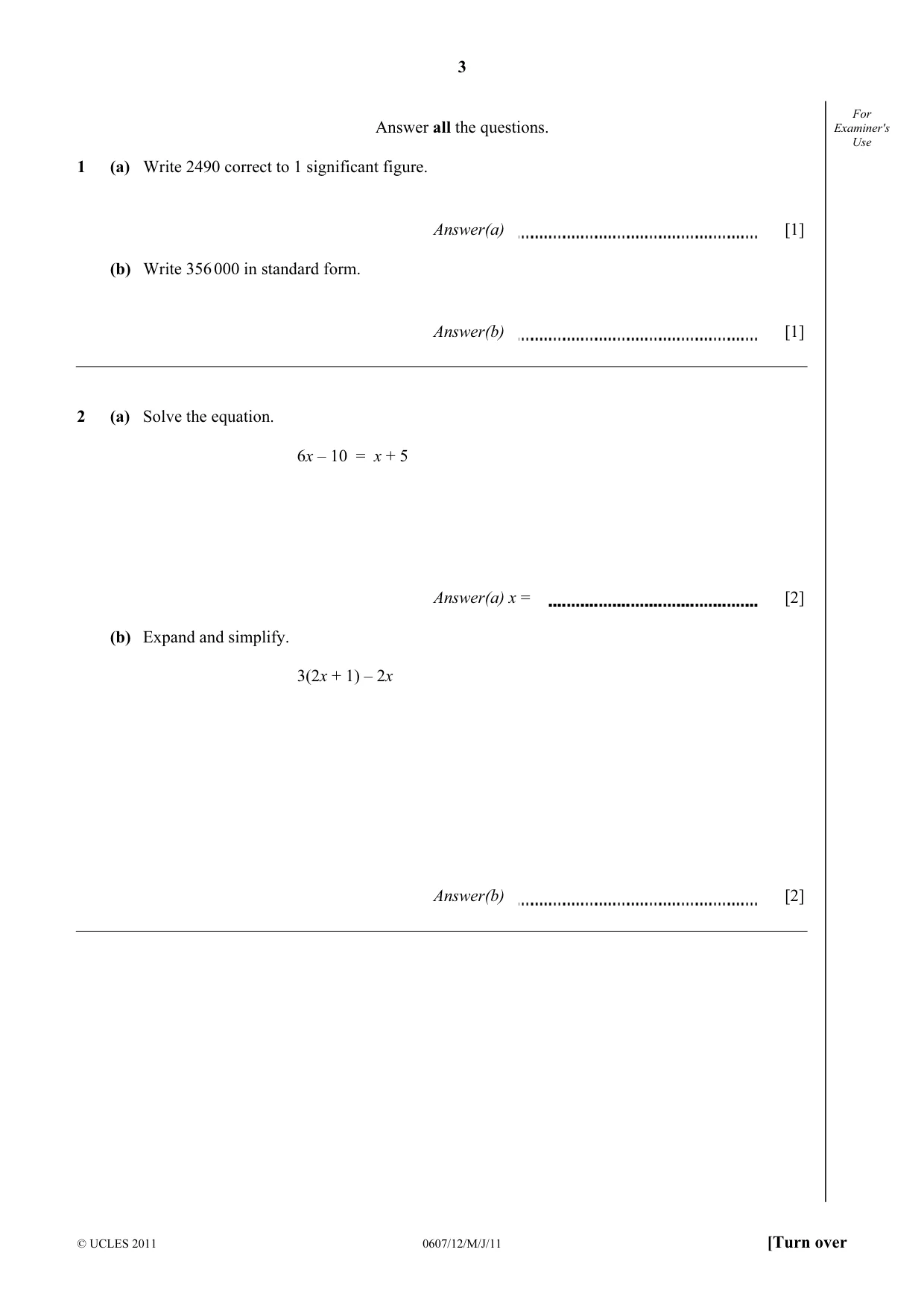 Cambridge IGCSE Mathematics - International 0607 2011 May/June Paper 1 · Variant 2 question paper, page 3 of 12