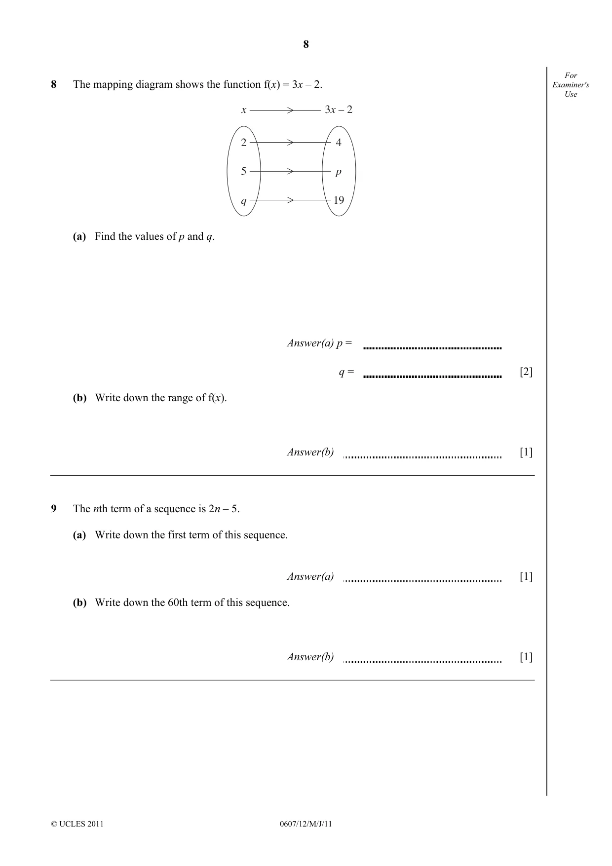Cambridge IGCSE Mathematics - International 0607 2011 May/June Paper 1 · Variant 2 question paper, page 8 of 12