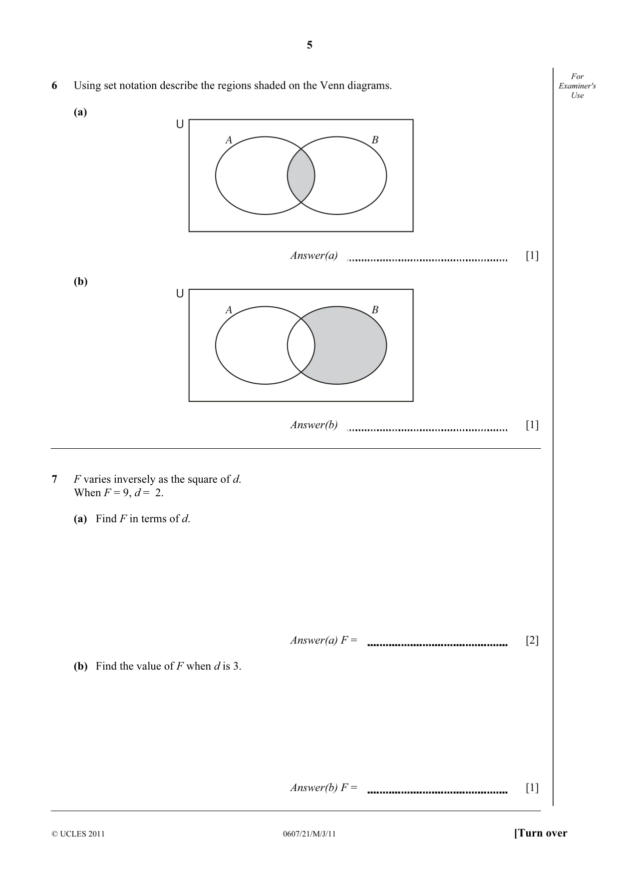 Cambridge IGCSE Mathematics - International 0607 2011 May/June Paper 2 · Variant 1 question paper, page 5 of 8