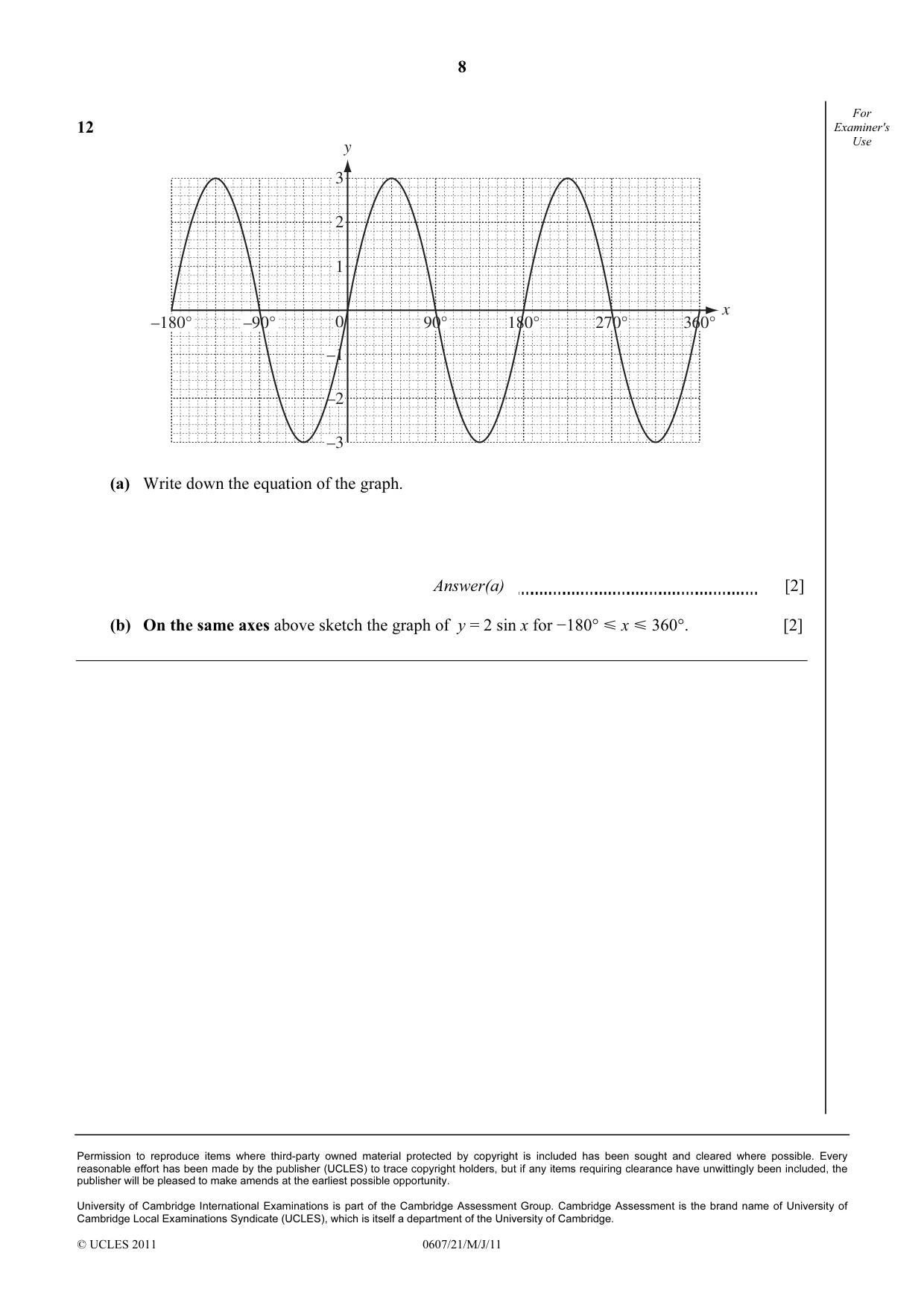 Cambridge IGCSE Mathematics - International 0607 2011 May/June Paper 2 · Variant 1 question paper, page 8 of 8