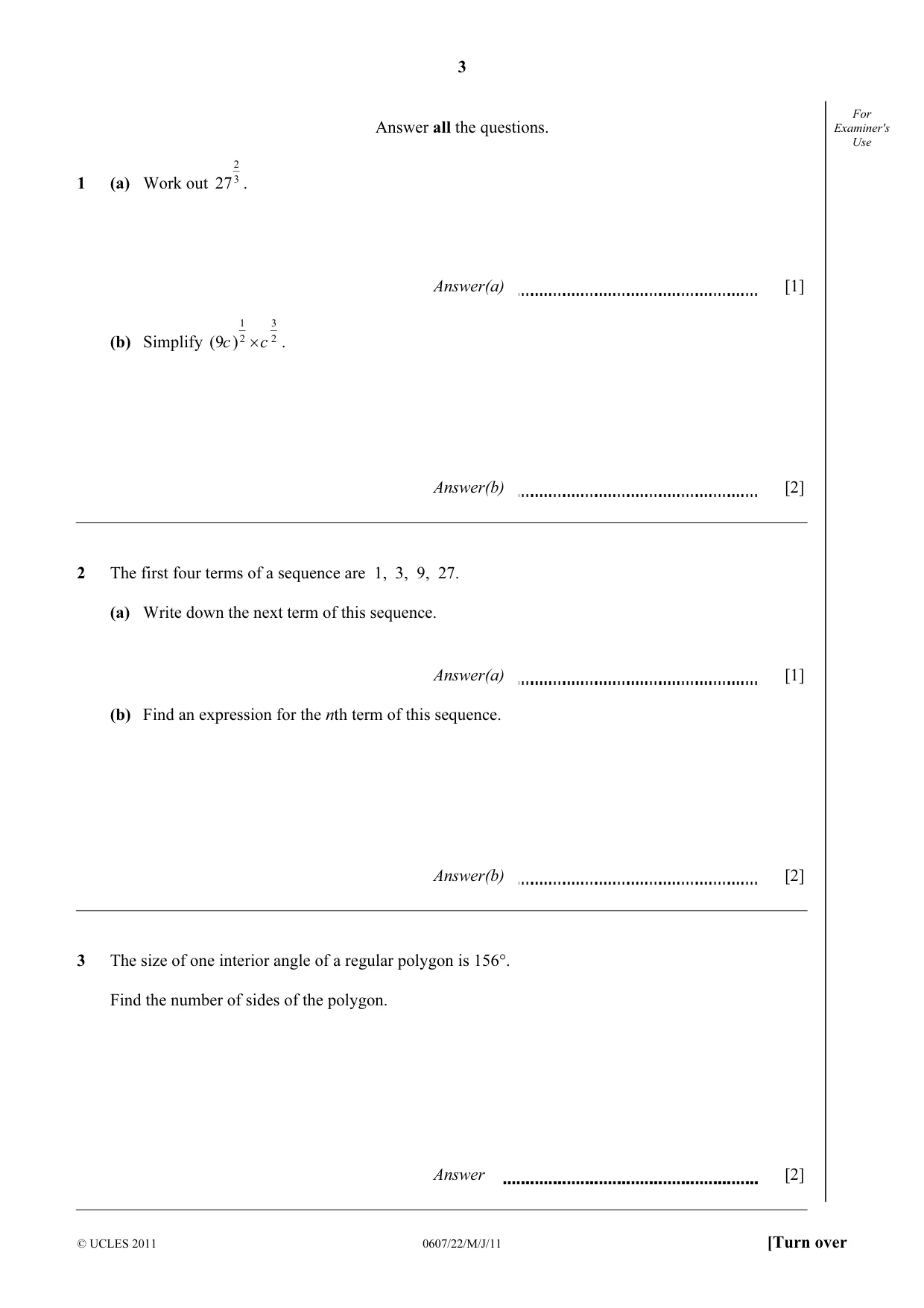 Cambridge IGCSE Mathematics - International 0607 2011 May/June Paper 2 · Variant 2 question paper, page 3 of 8
