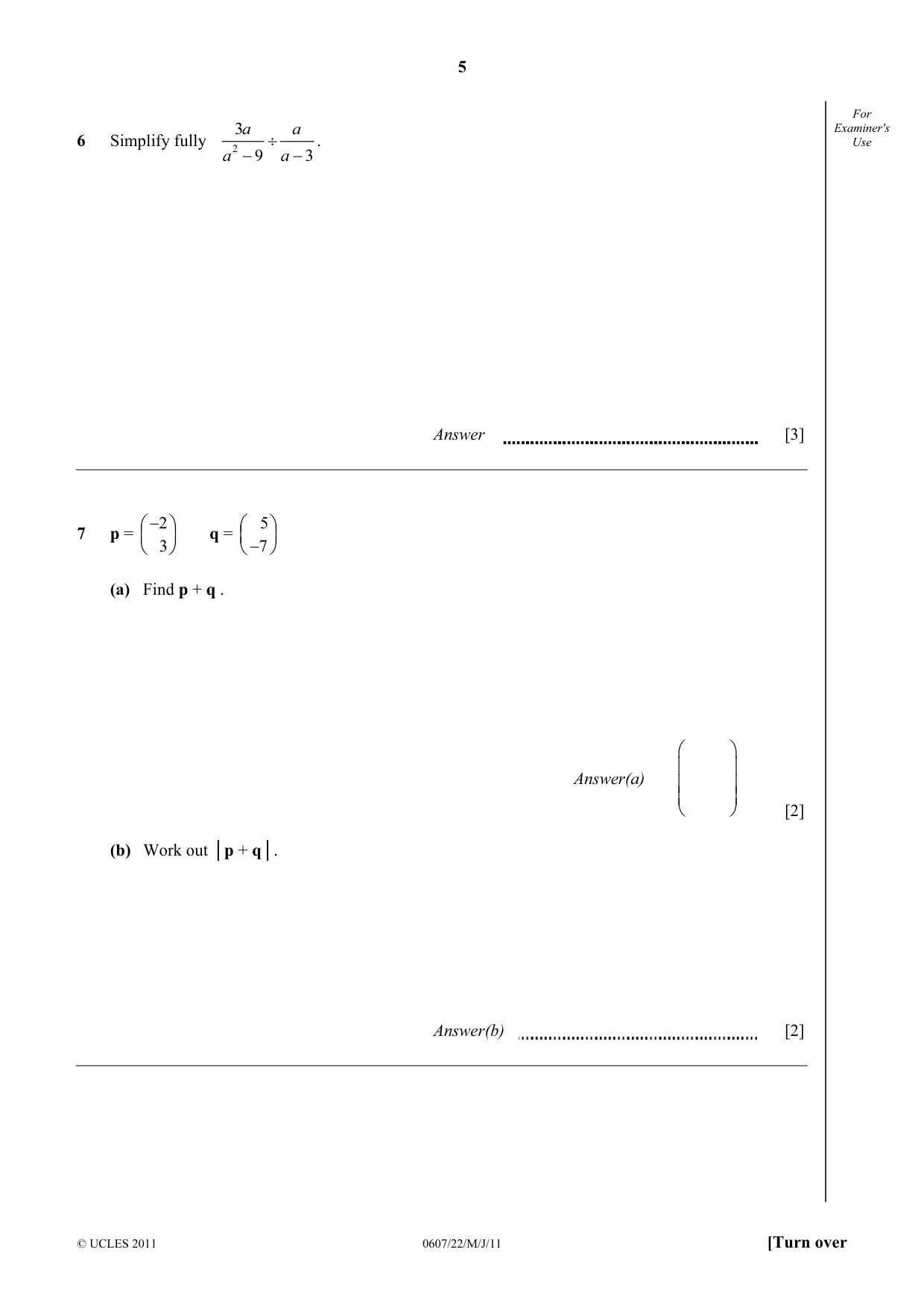 Cambridge IGCSE Mathematics - International 0607 2011 May/June Paper 2 · Variant 2 question paper, page 5 of 8