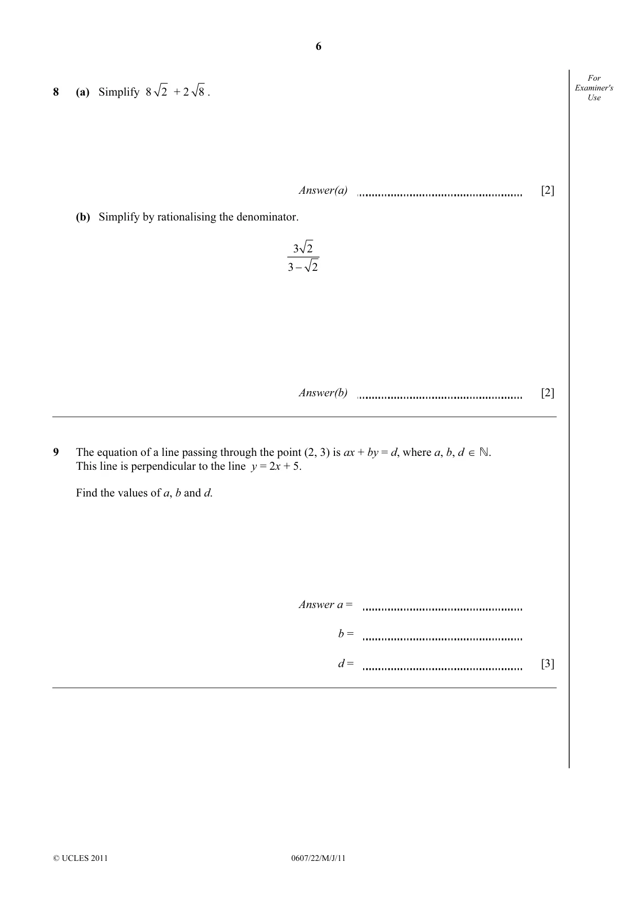 Cambridge IGCSE Mathematics - International 0607 2011 May/June Paper 2 · Variant 2 question paper, page 6 of 8