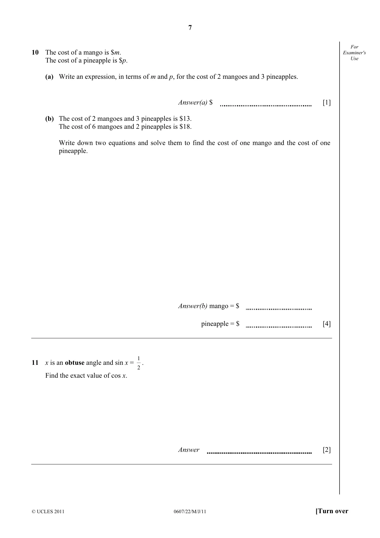 Cambridge IGCSE Mathematics - International 0607 2011 May/June Paper 2 · Variant 2 question paper, page 7 of 8