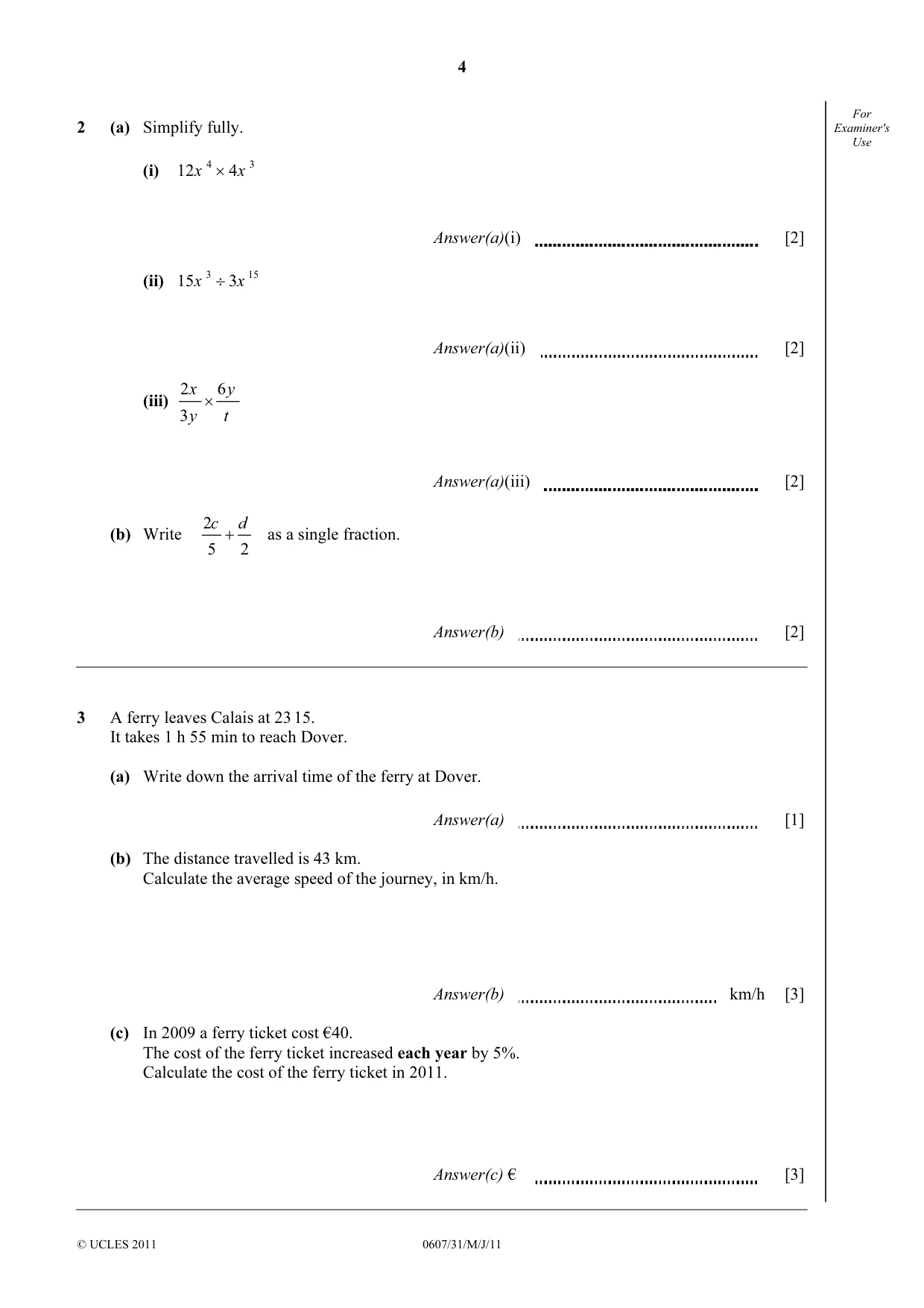 Cambridge IGCSE Mathematics - International 0607 2011 May/June Paper 3 · Variant 1 question paper, page 4 of 16
