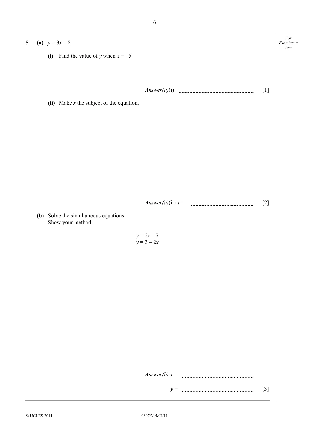 Cambridge IGCSE Mathematics - International 0607 2011 May/June Paper 3 · Variant 1 question paper, page 6 of 16