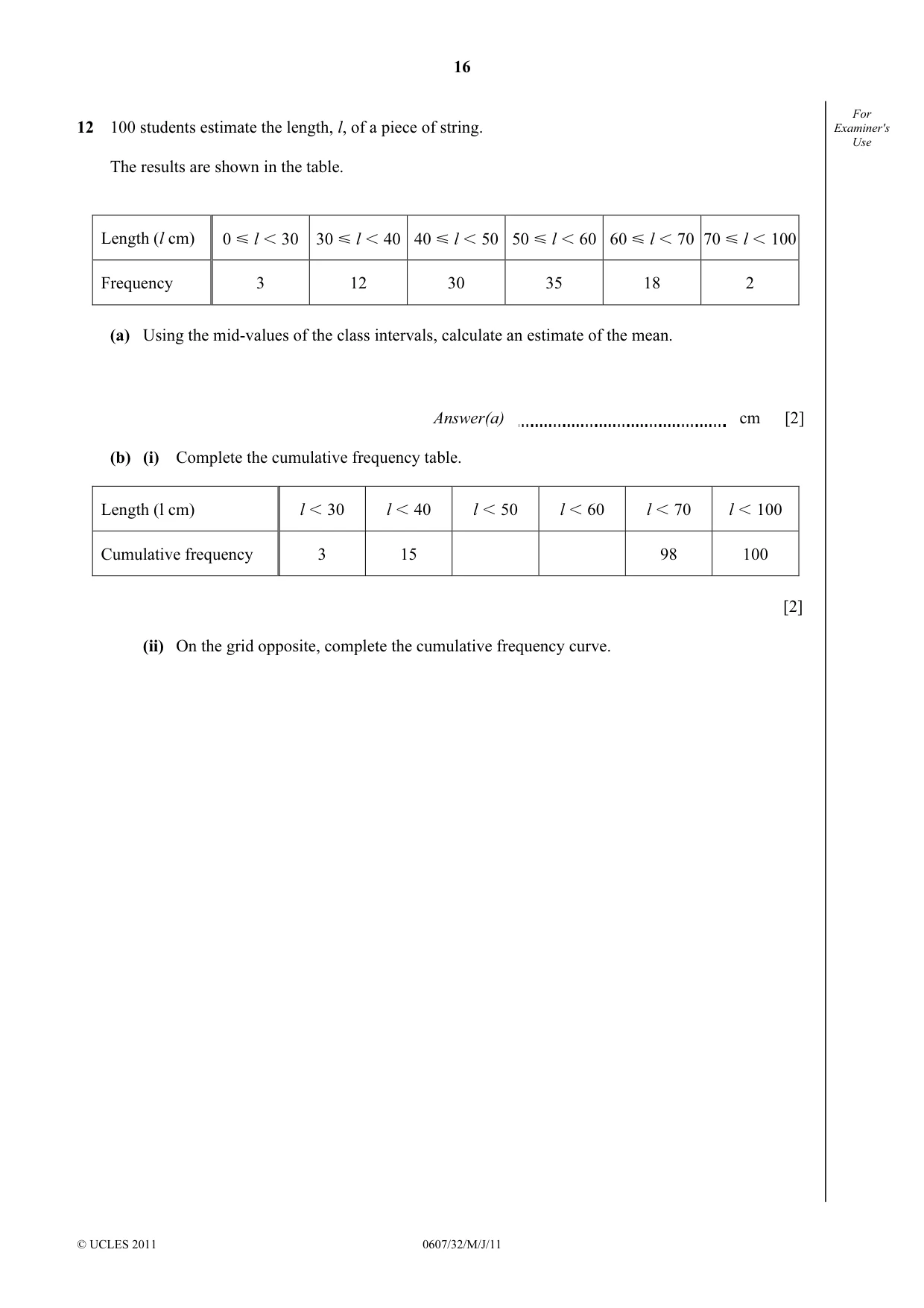 Cambridge IGCSE Mathematics - International 0607 2011 May/June Paper 3 · Variant 2 question paper, page 16 of 20
