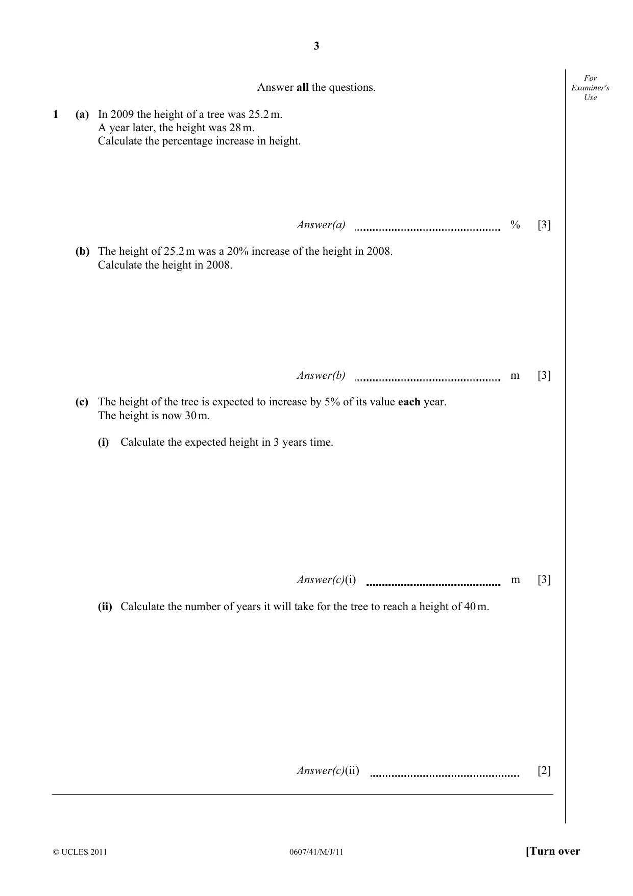 Cambridge IGCSE Mathematics - International 0607 2011 May/June Paper 4 · Variant 1 question paper, page 3 of 20