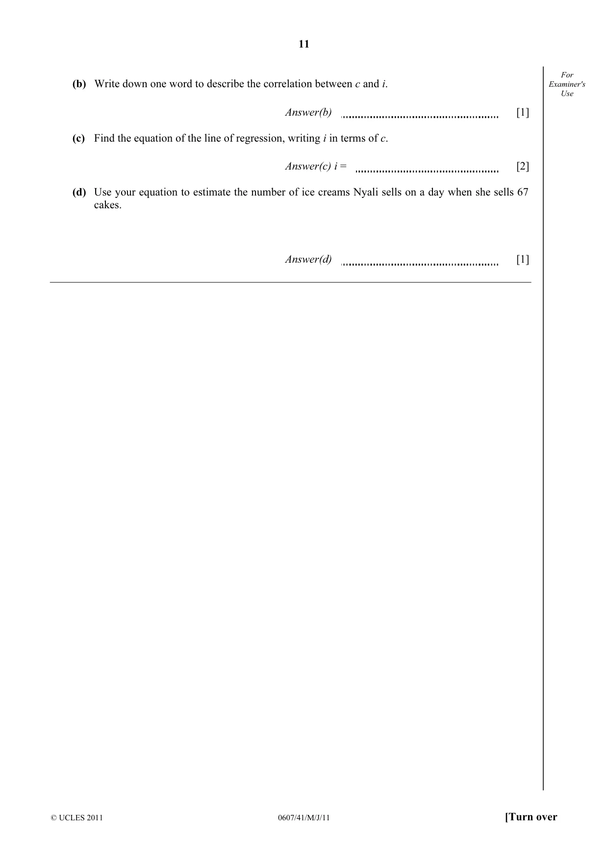 Cambridge IGCSE Mathematics - International 0607 2011 May/June Paper 4 · Variant 1 question paper, page 11 of 20
