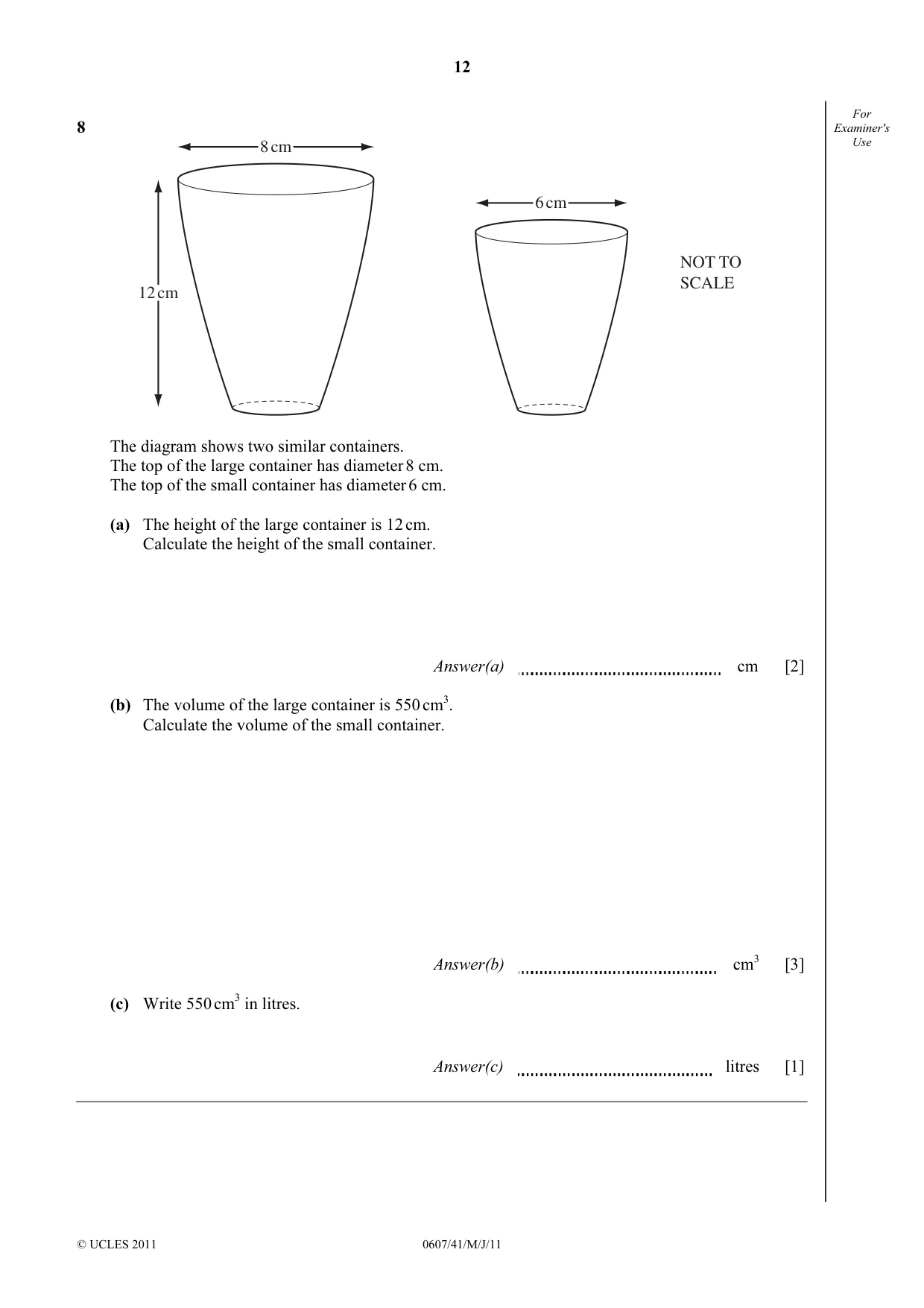 Cambridge IGCSE Mathematics - International 0607 2011 May/June Paper 4 · Variant 1 question paper, page 12 of 20