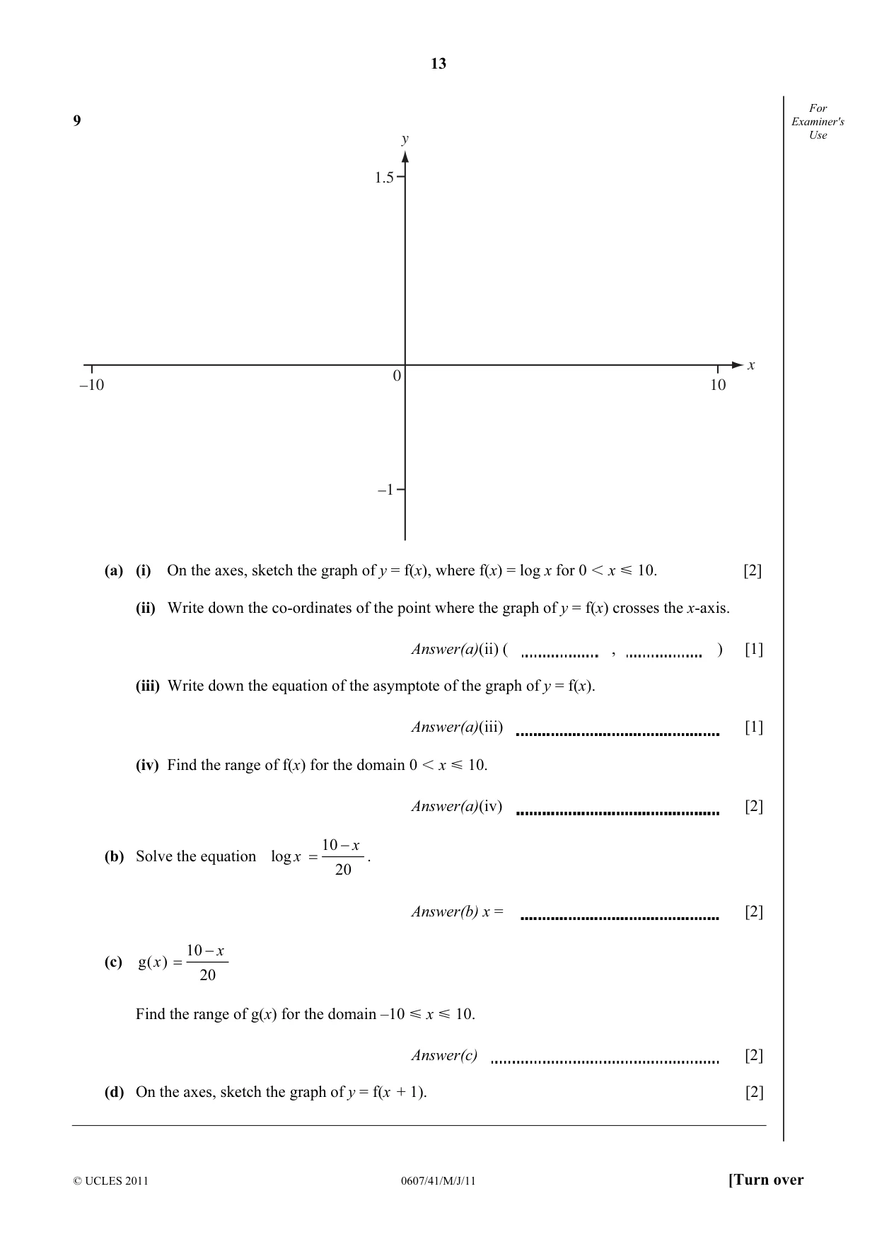 Cambridge IGCSE Mathematics - International 0607 2011 May/June Paper 4 · Variant 1 question paper, page 13 of 20