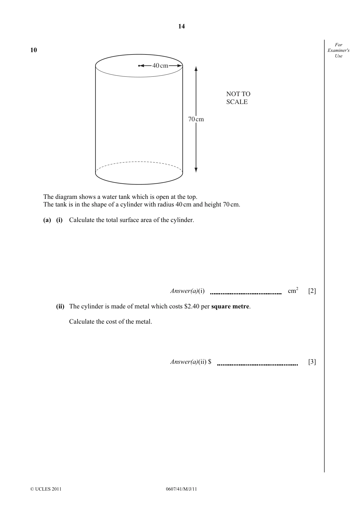 Cambridge IGCSE Mathematics - International 0607 2011 May/June Paper 4 · Variant 1 question paper, page 14 of 20