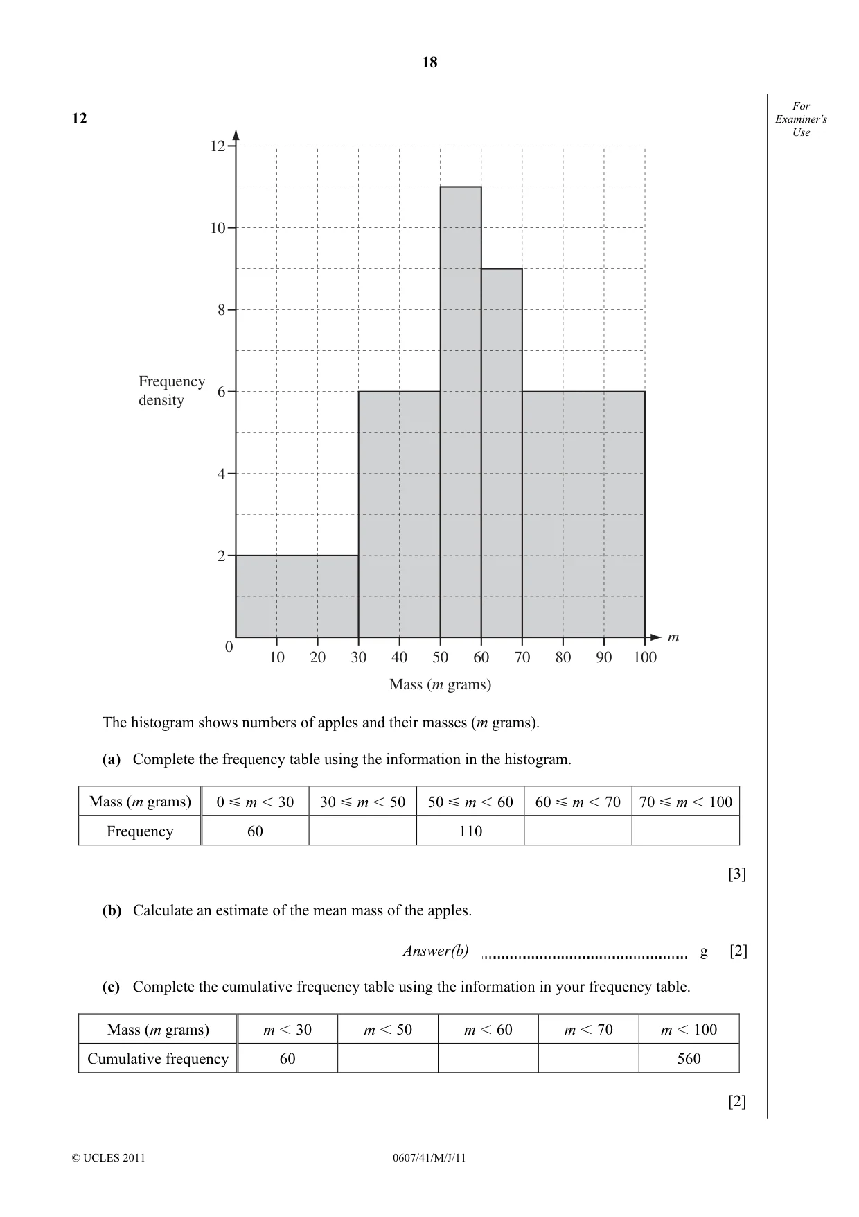 Cambridge IGCSE Mathematics - International 0607 2011 May/June Paper 4 · Variant 1 question paper, page 18 of 20