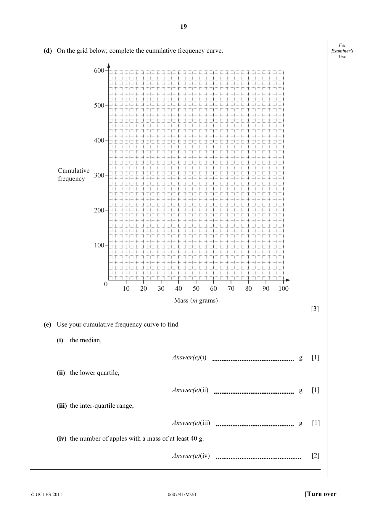 Cambridge IGCSE Mathematics - International 0607 2011 May/June Paper 4 · Variant 1 question paper, page 19 of 20