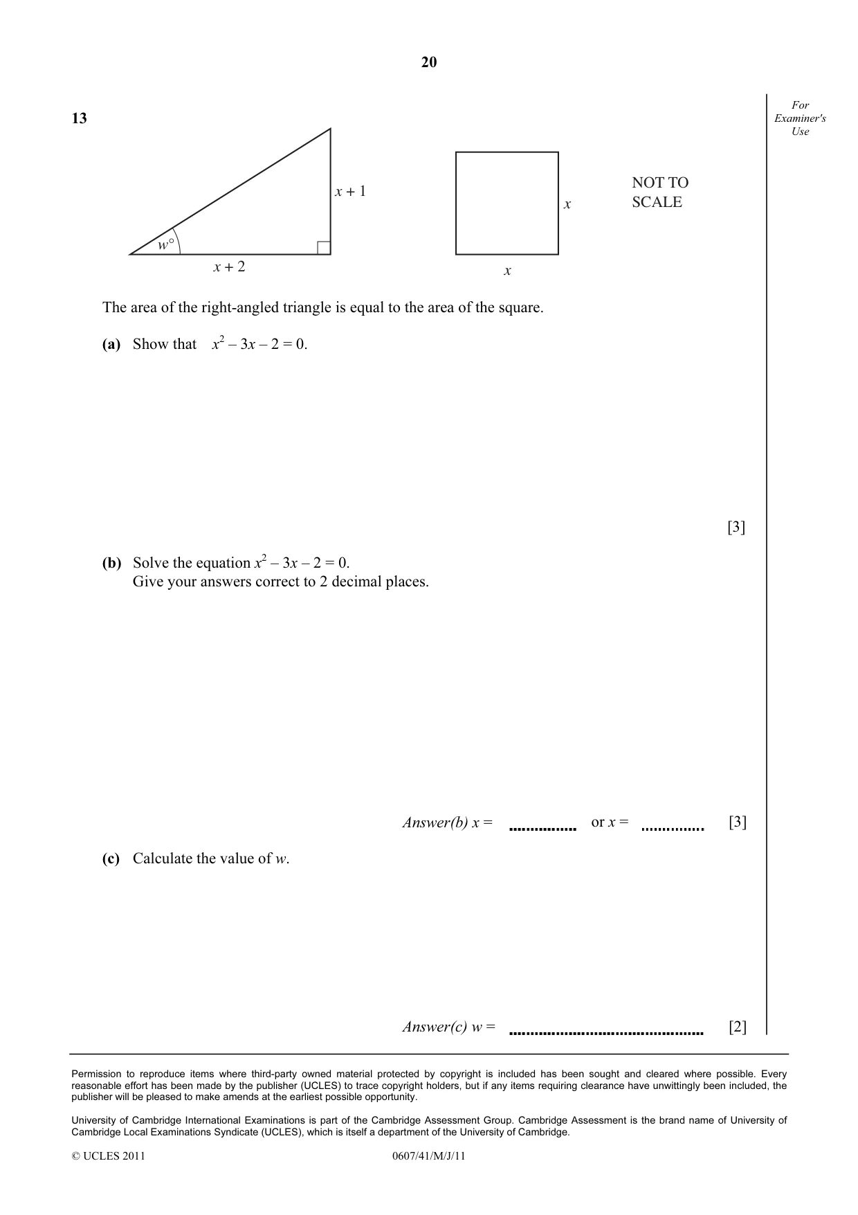 Cambridge IGCSE Mathematics - International 0607 2011 May/June Paper 4 · Variant 1 question paper, page 20 of 20