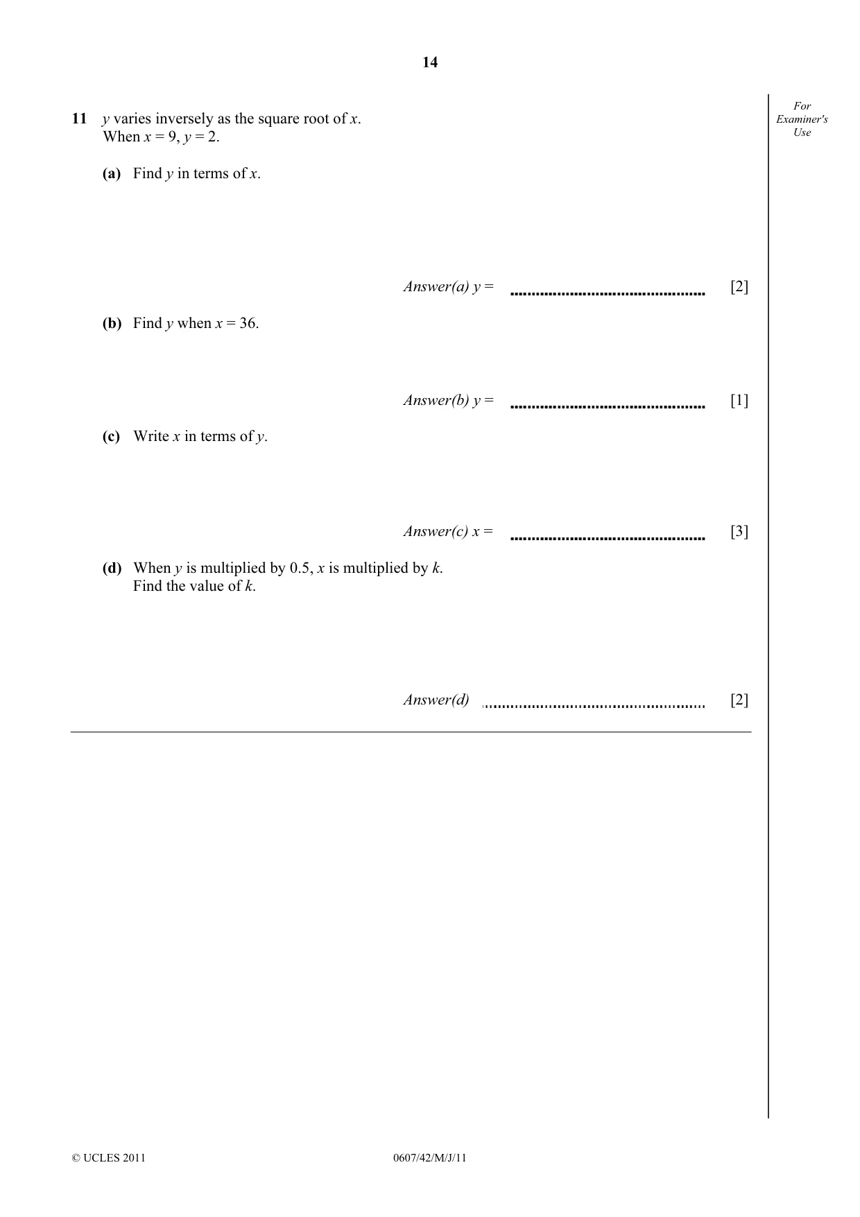 Cambridge IGCSE Mathematics - International 0607 2011 May/June Paper 4 · Variant 2 question paper, page 14 of 16