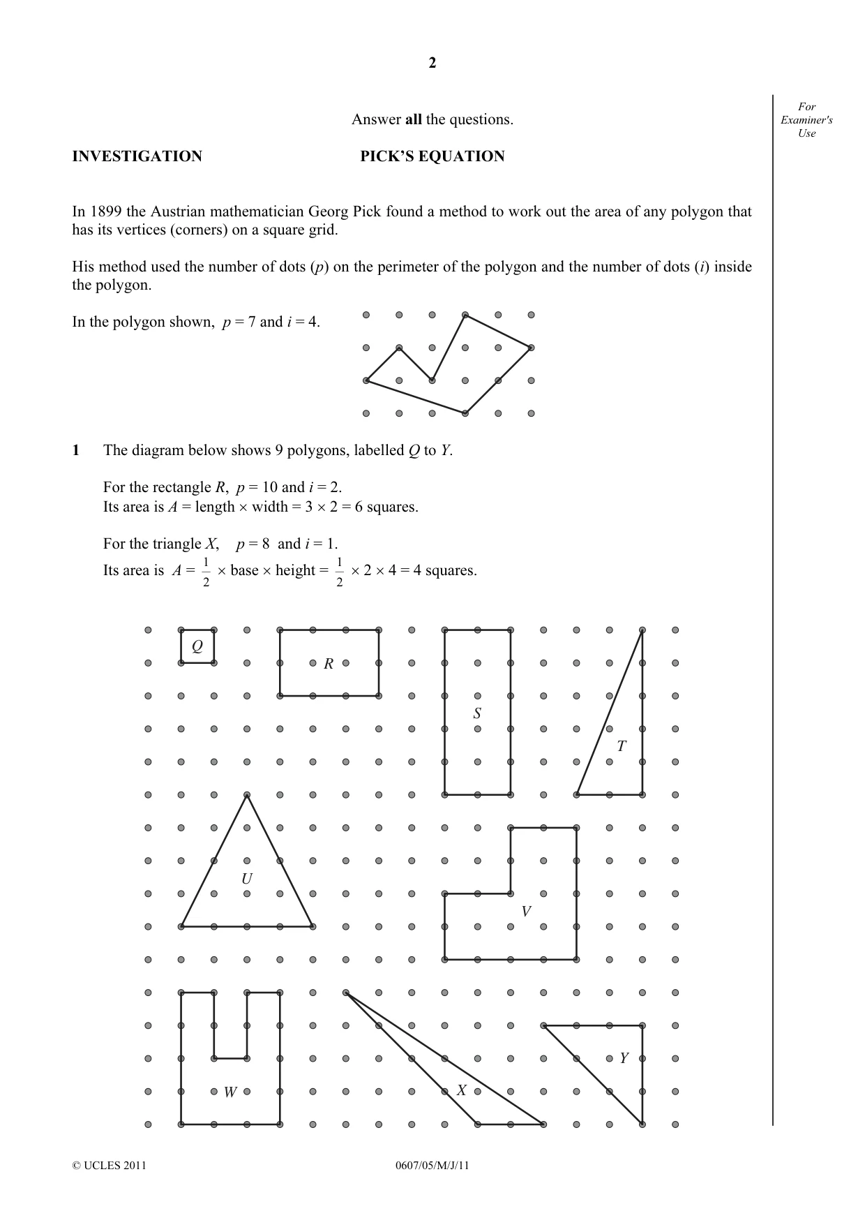 Cambridge IGCSE Mathematics - International 0607 2011 May/June Paper 5 · Variant 1 question paper, page 2 of 8