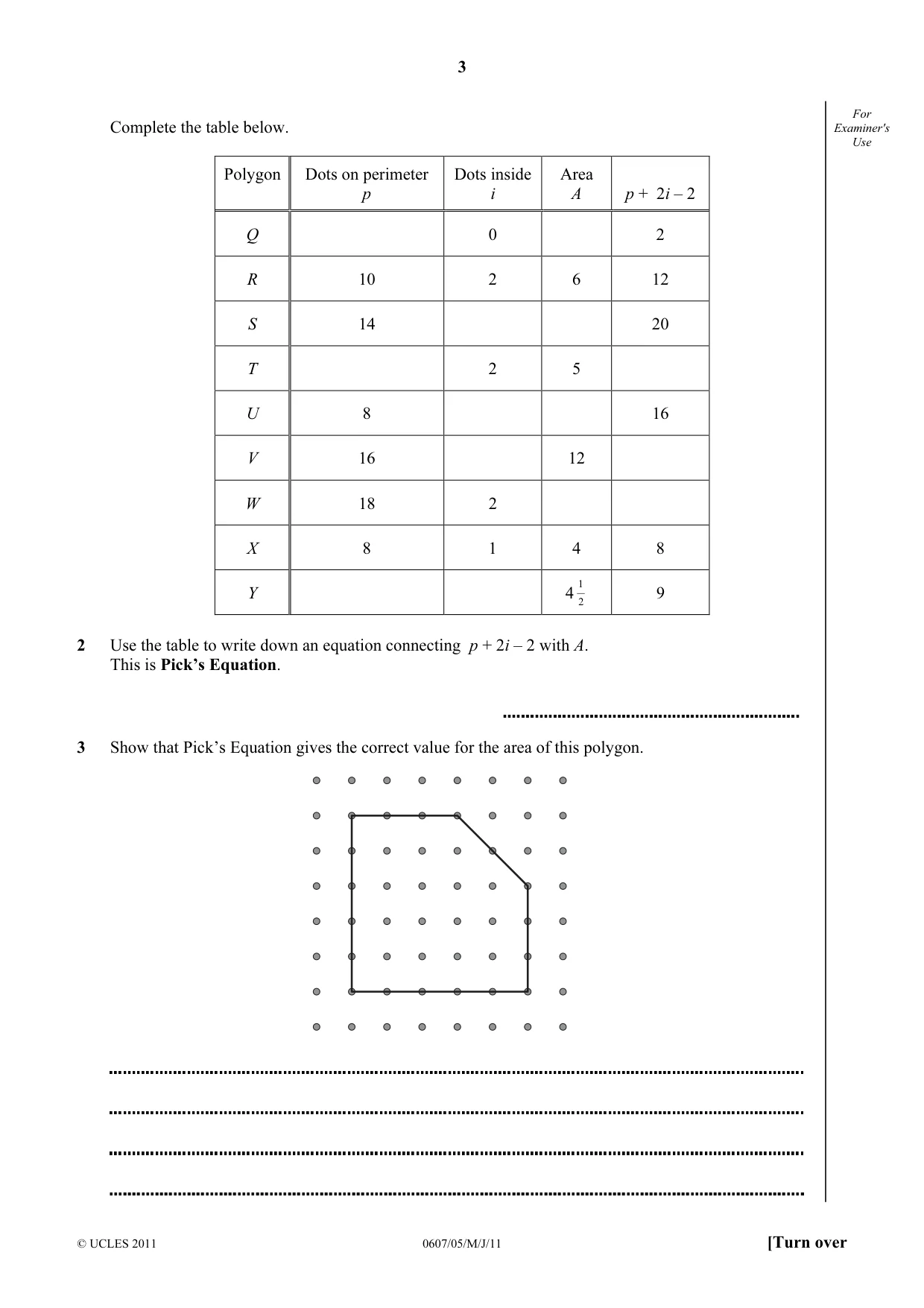 Cambridge IGCSE Mathematics - International 0607 2011 May/June Paper 5 · Variant 1 question paper, page 3 of 8