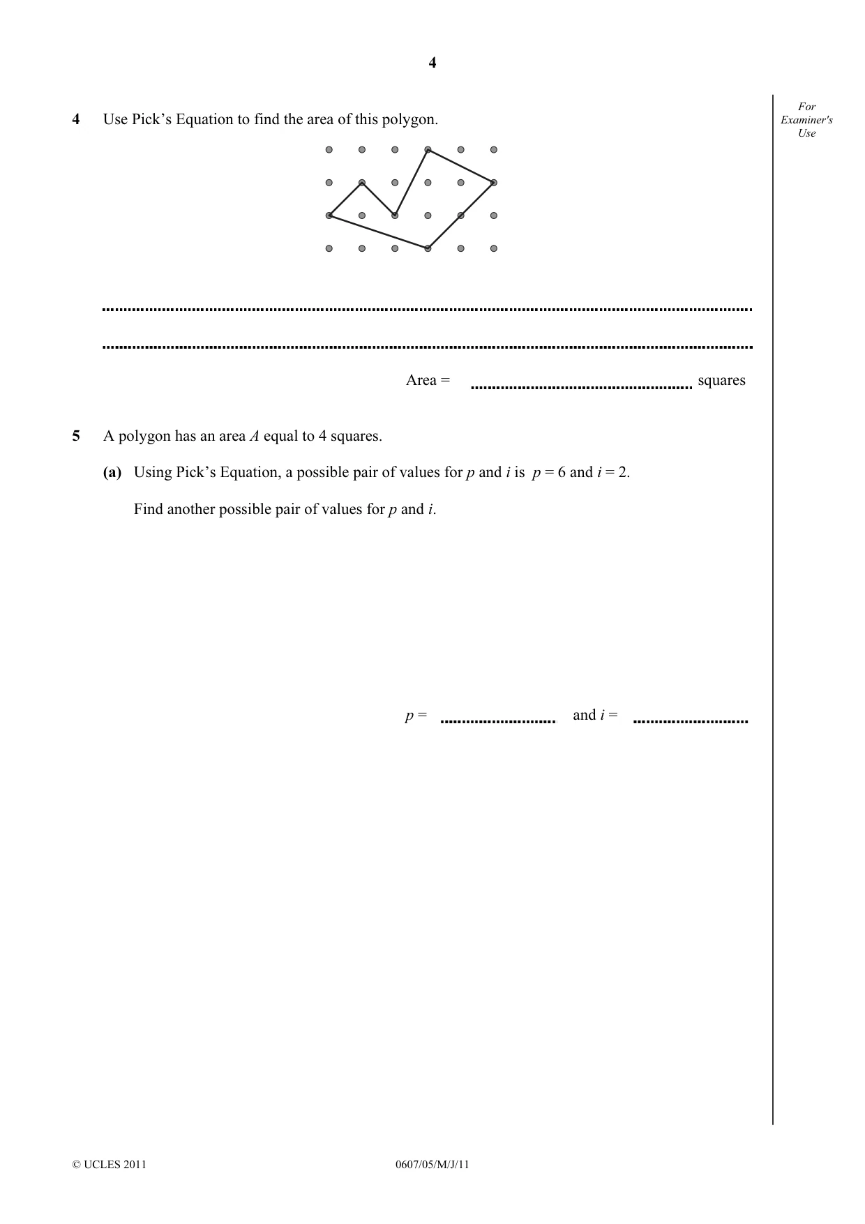 Cambridge IGCSE Mathematics - International 0607 2011 May/June Paper 5 · Variant 1 question paper, page 4 of 8
