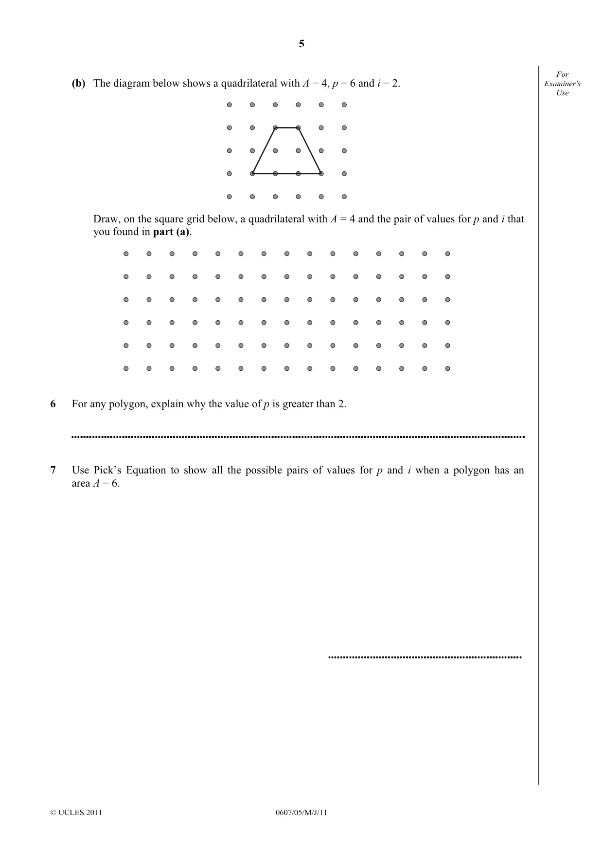 Cambridge IGCSE Mathematics - International 0607 2011 May/June Paper 5 · Variant 1 question paper, page 5 of 8