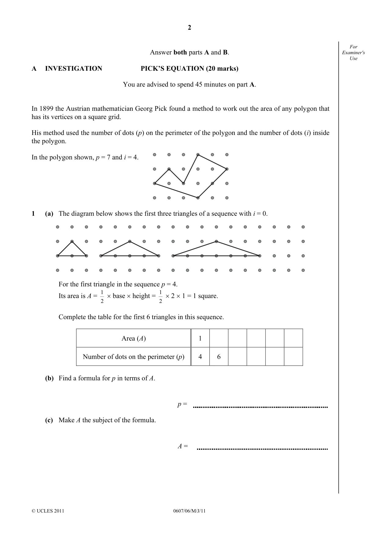 Cambridge IGCSE Mathematics - International 0607 2011 May/June Paper 6 · Variant 1 question paper, page 2 of 8