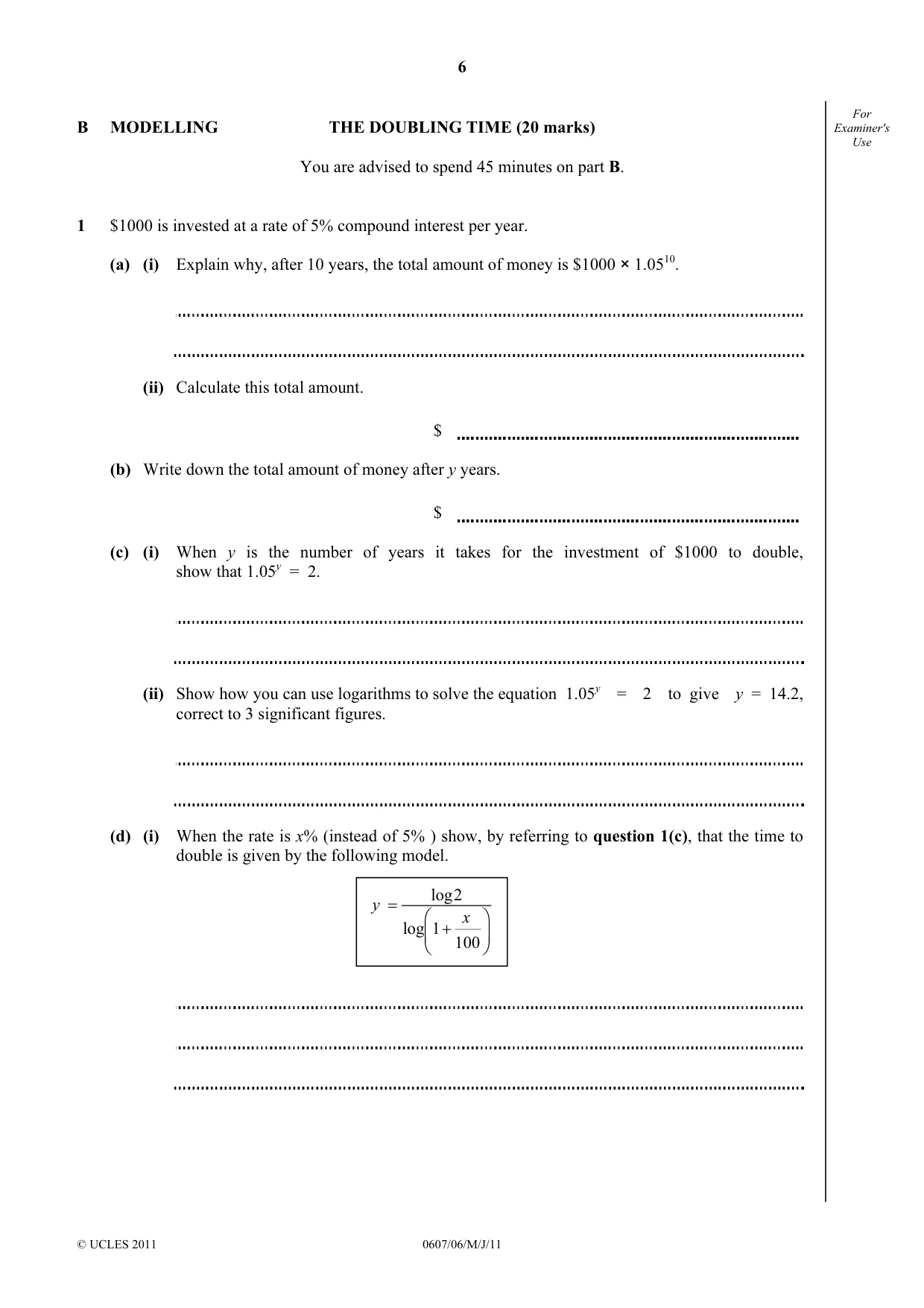Cambridge IGCSE Mathematics - International 0607 2011 May/June Paper 6 · Variant 1 question paper, page 6 of 8