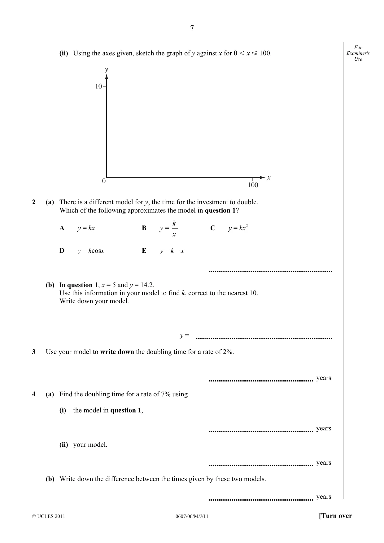 Cambridge IGCSE Mathematics - International 0607 2011 May/June Paper 6 · Variant 1 question paper, page 7 of 8