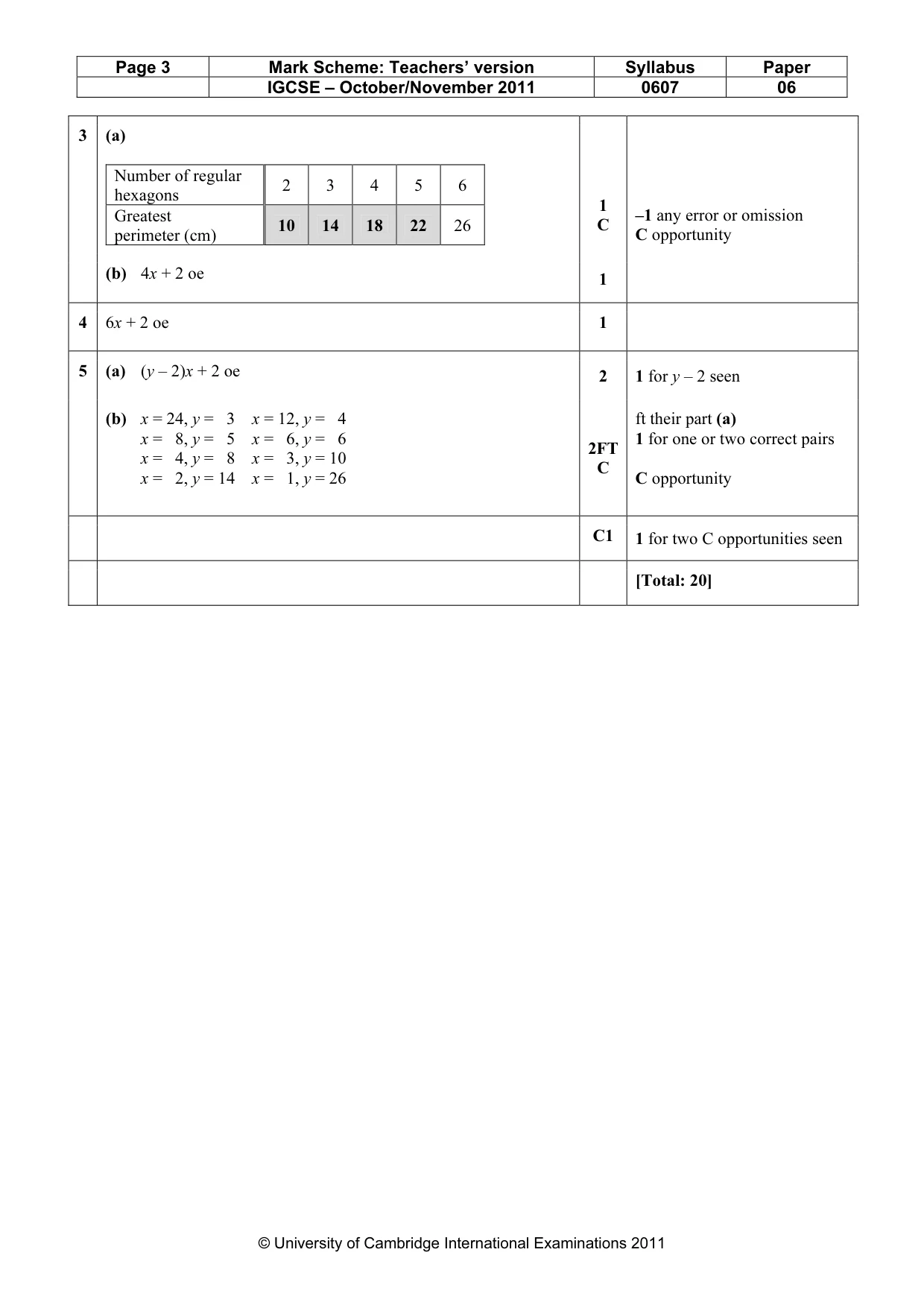 Mark scheme, page 3 of 5