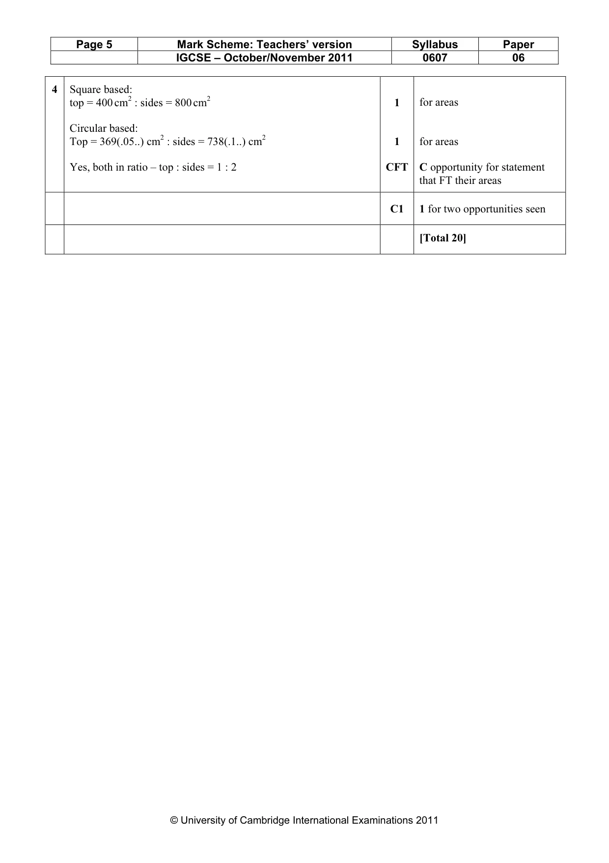 Mark scheme, page 5 of 5