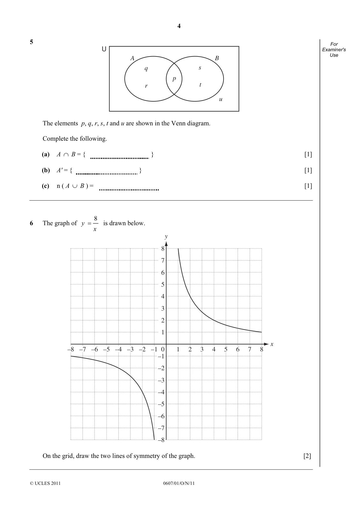 Cambridge IGCSE Mathematics - International 0607 2011 Oct/Nov Paper 1 · Variant 1 question paper, page 4 of 8
