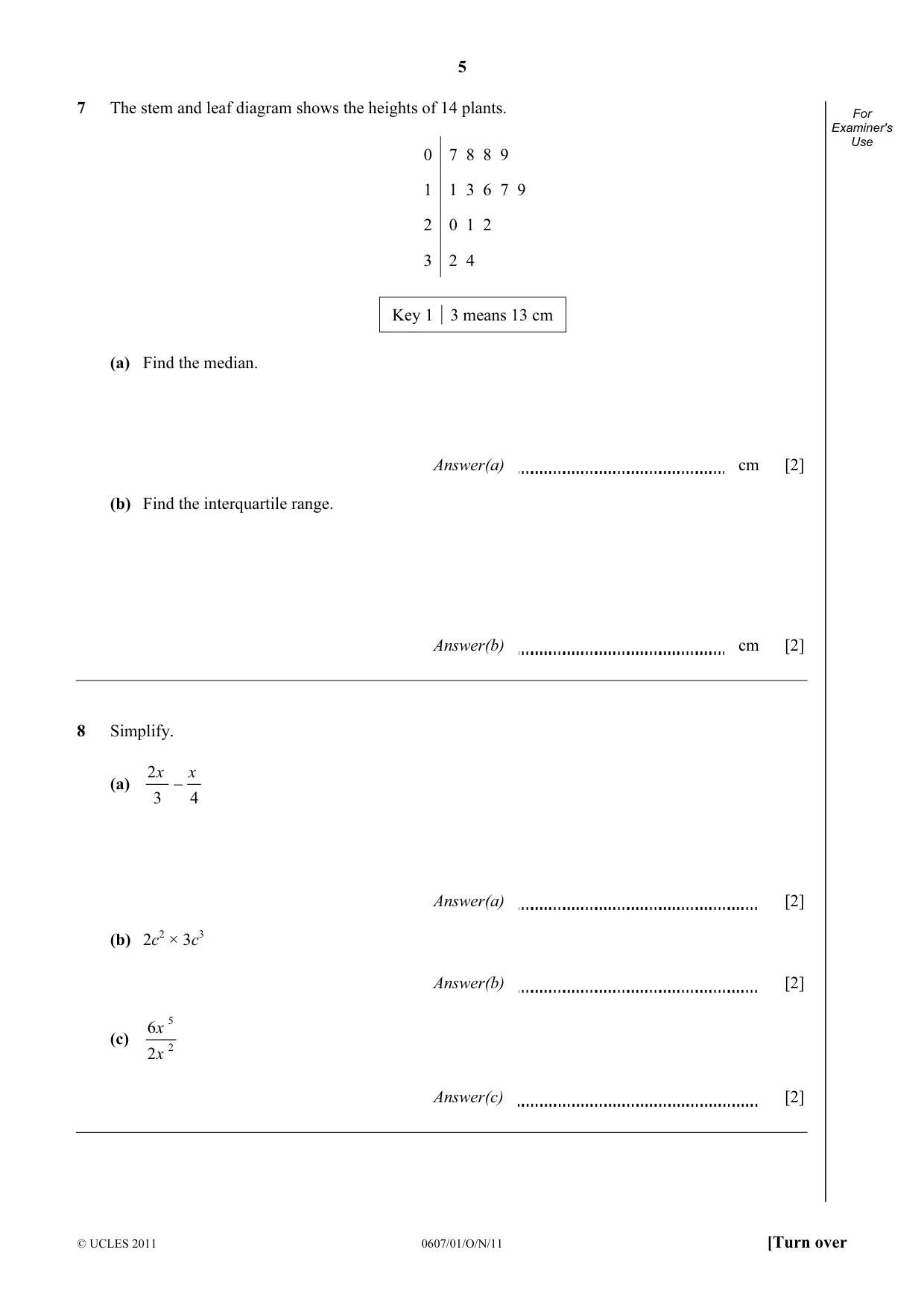 Cambridge IGCSE Mathematics - International 0607 2011 Oct/Nov Paper 1 · Variant 1 question paper, page 5 of 8