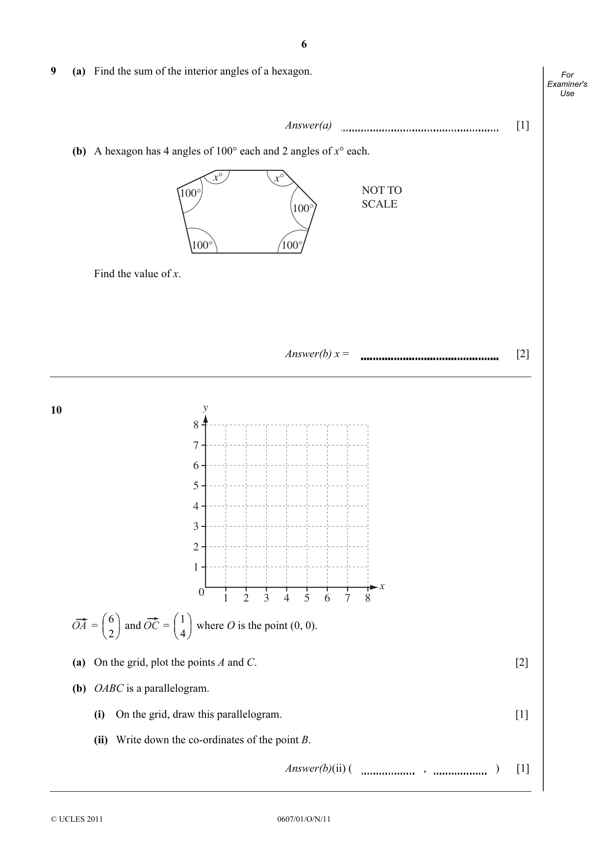 Cambridge IGCSE Mathematics - International 0607 2011 Oct/Nov Paper 1 · Variant 1 question paper, page 6 of 8
